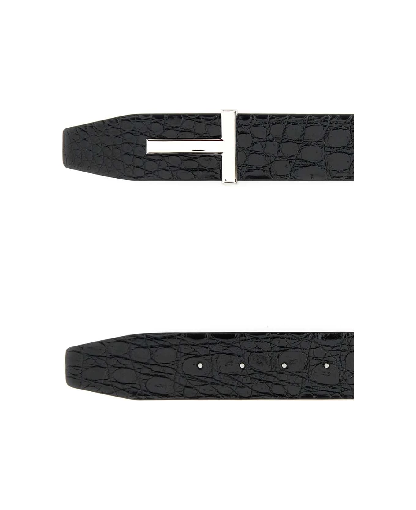 Tom Ford Black Leather T Icon Belt - BLACK