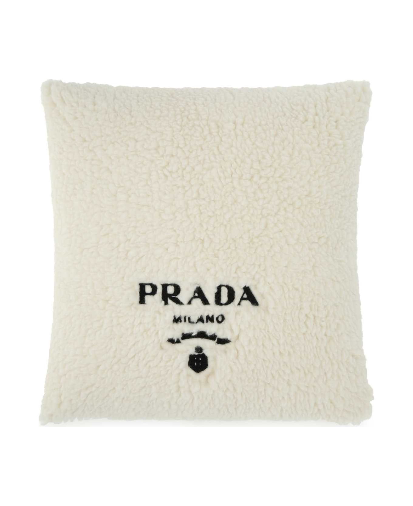 Prada single Ivory Eco Fur Pillow - F0I55
