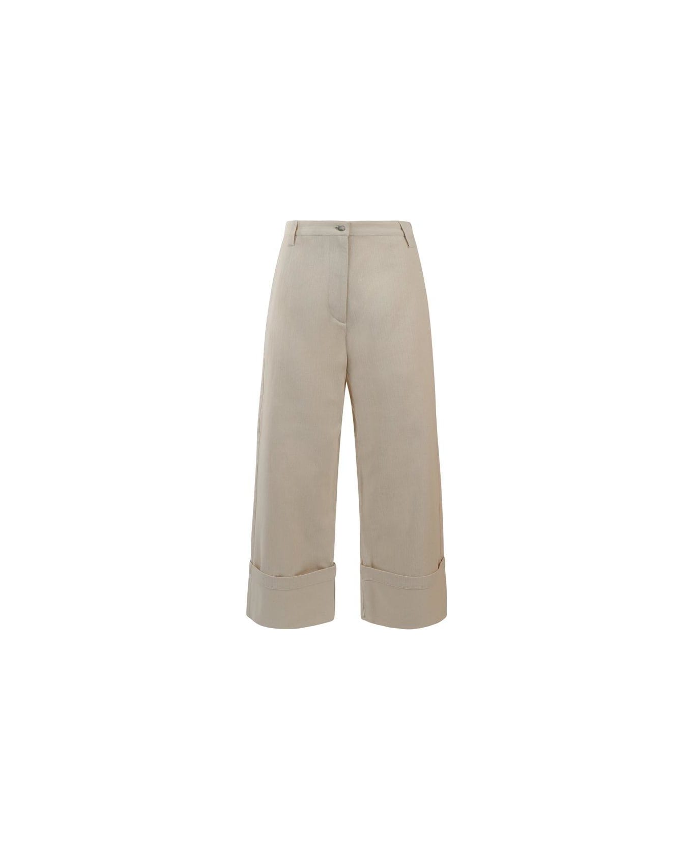 Moncler 1952 Button Detailed Wide Leg Trousers - White ボトムス
