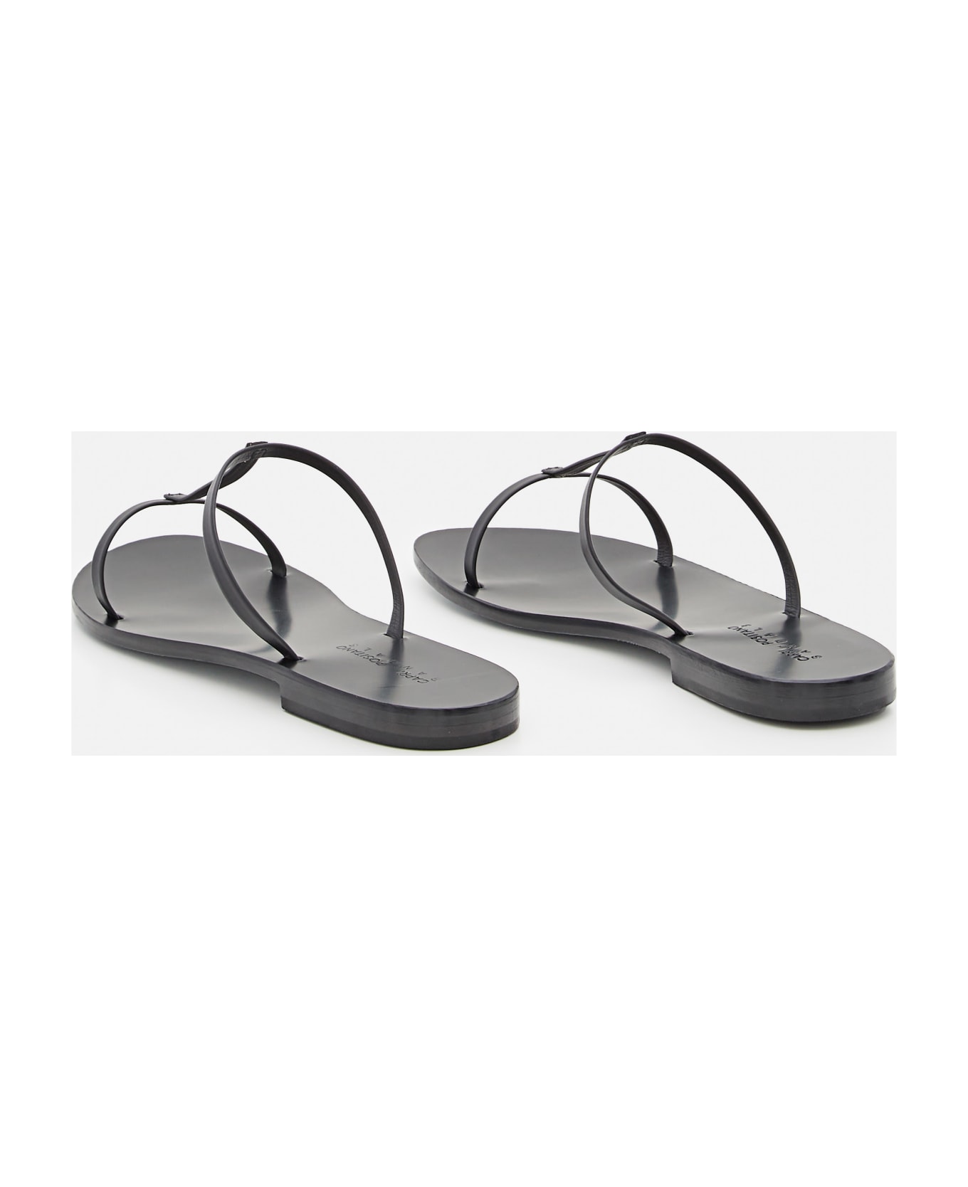 Capri Positano Triple Strap Leather Flat Sandals - Black