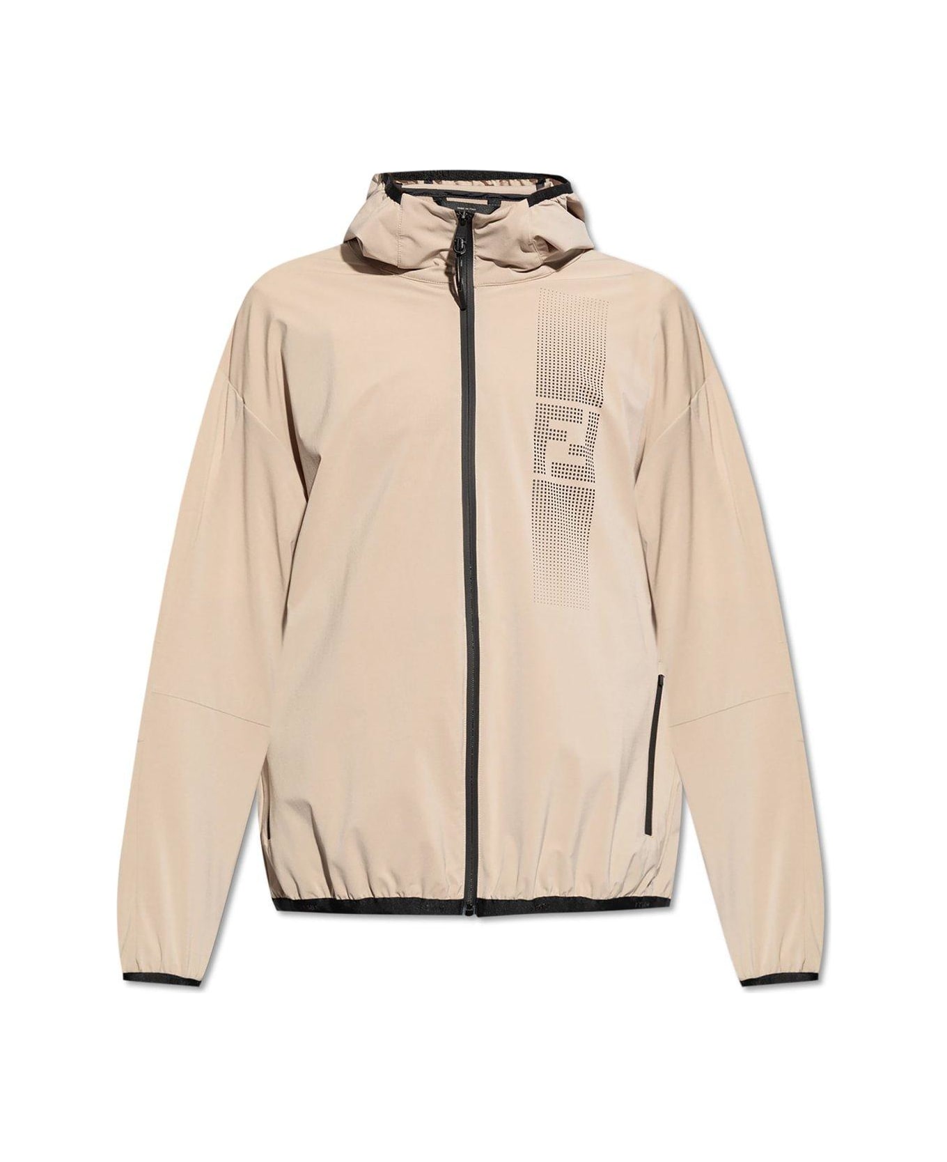 Fendi Gradient Ff Detail Zipped Hooded Jacket - Beige