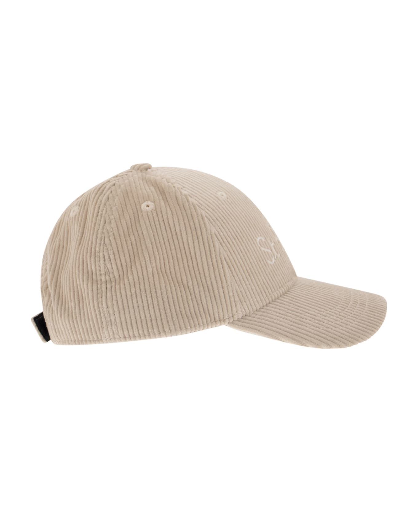 MC2 Saint Barth Corduroy Baseball Cap With Embroidery - Beige 帽子