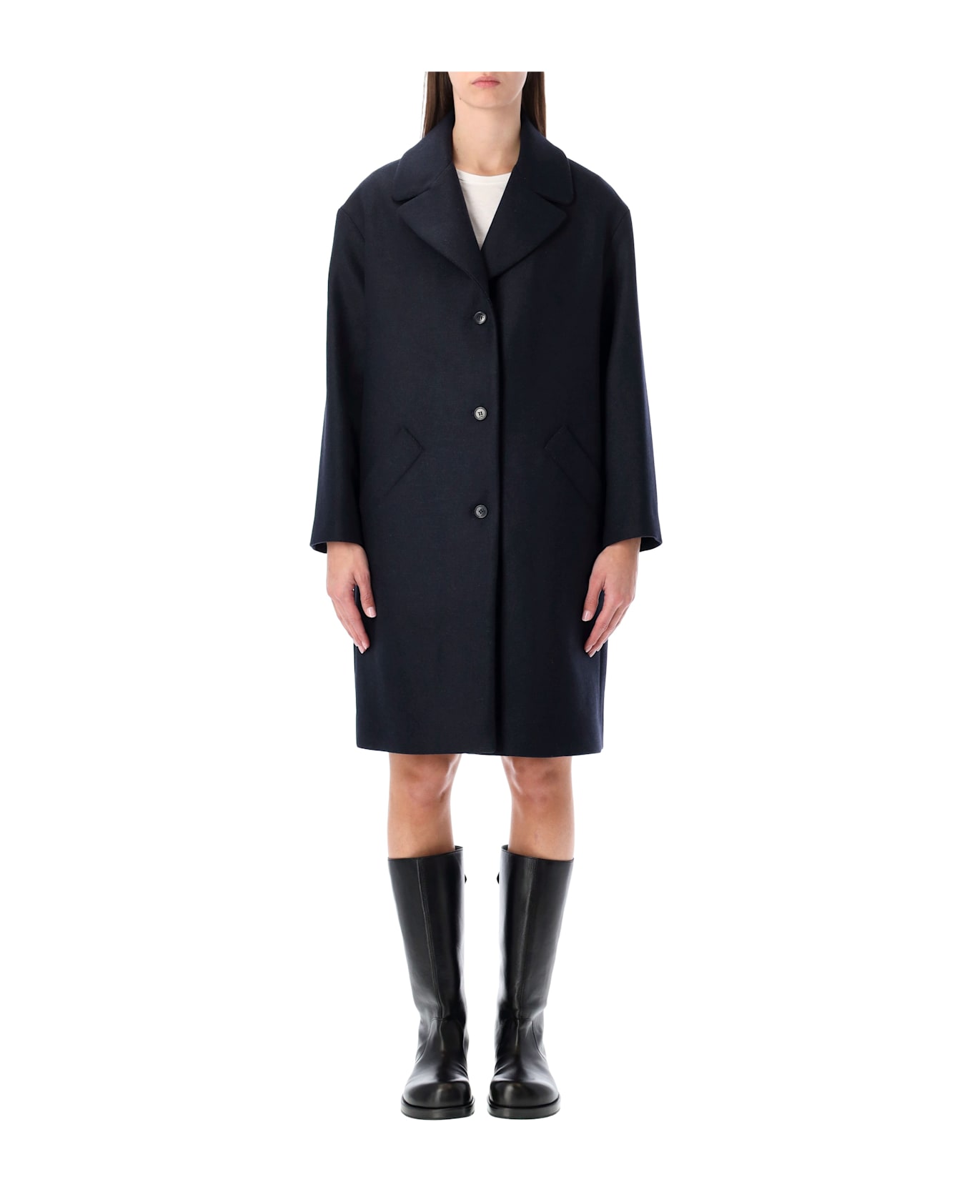 A.P.C. Ninon Navy Wool Coat - DARK NAVY