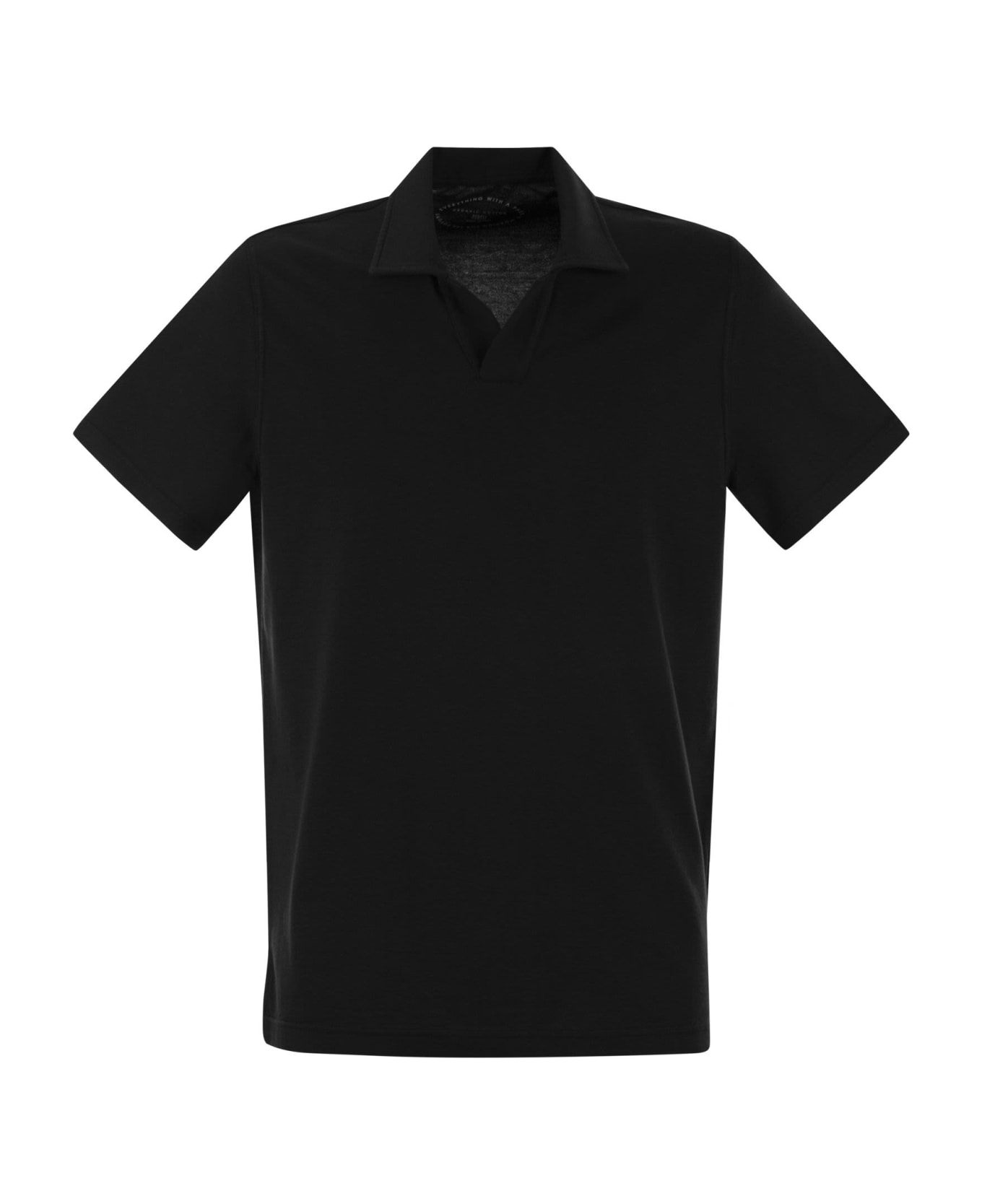 Fedeli Cotton Polo Shirt With Open Collar - Nero