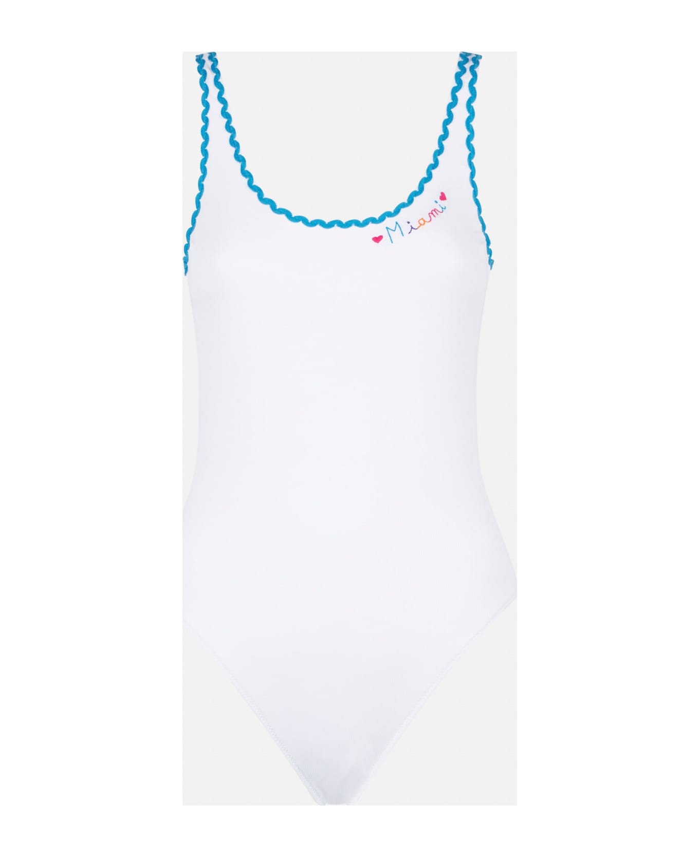 MC2 Saint Barth One Piece Swimsuit With Miami Embroidery - WHITE