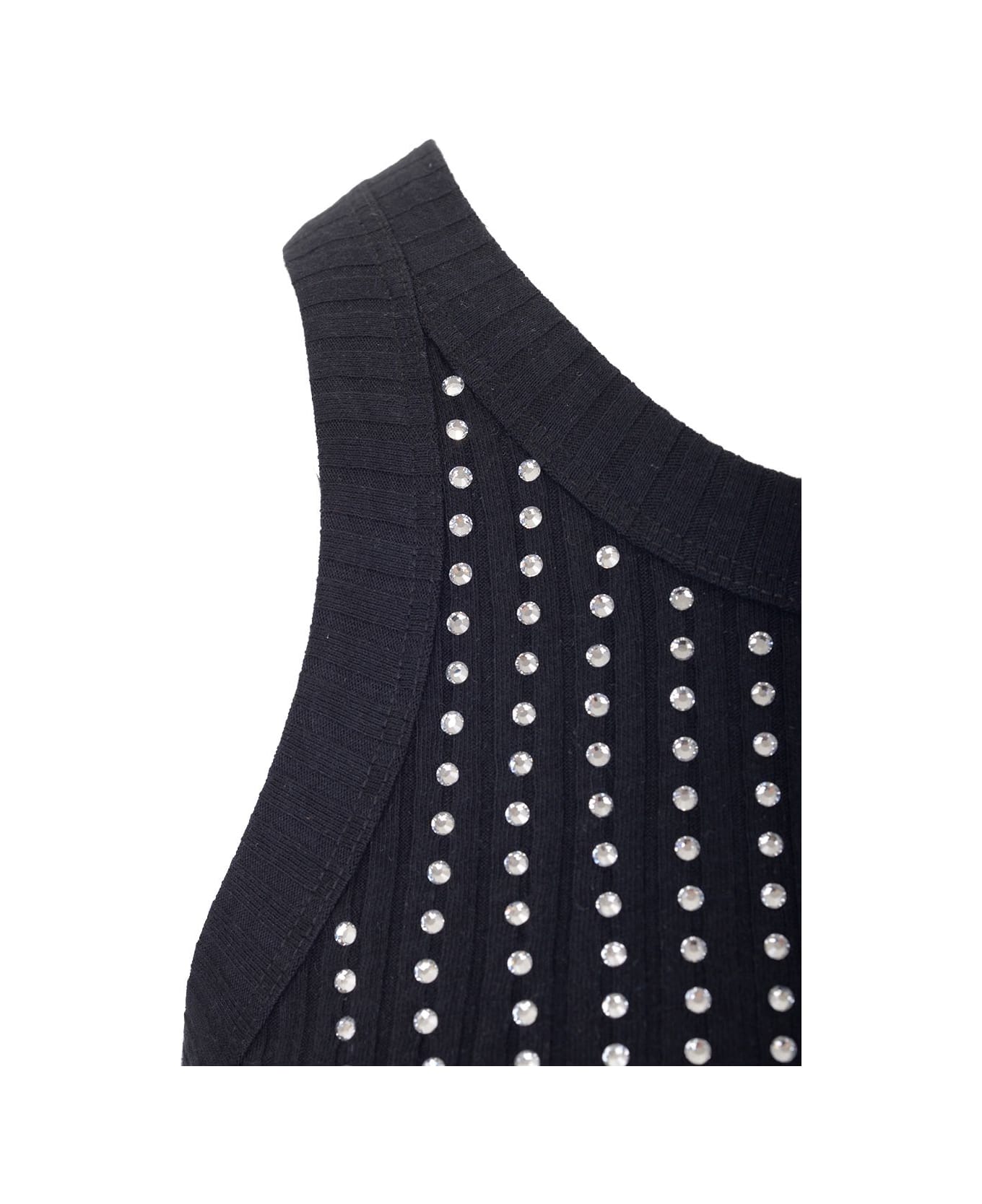 The Attico Black Tank Top With Strass - Black