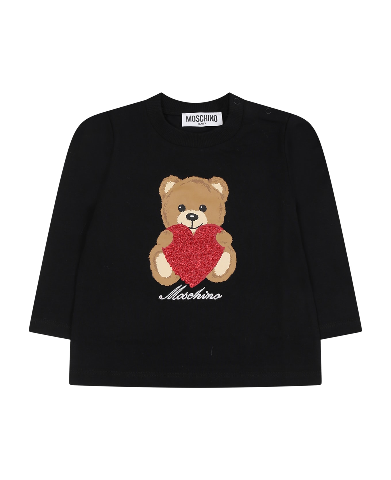 Moschino Black T-shirt For Baby Girl With Teddy Bear And Hearts - Black