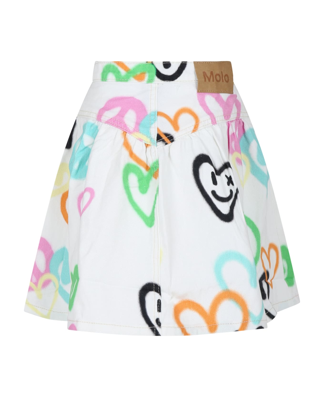 Molo White Skirt For Girl With Hearts Print - White
