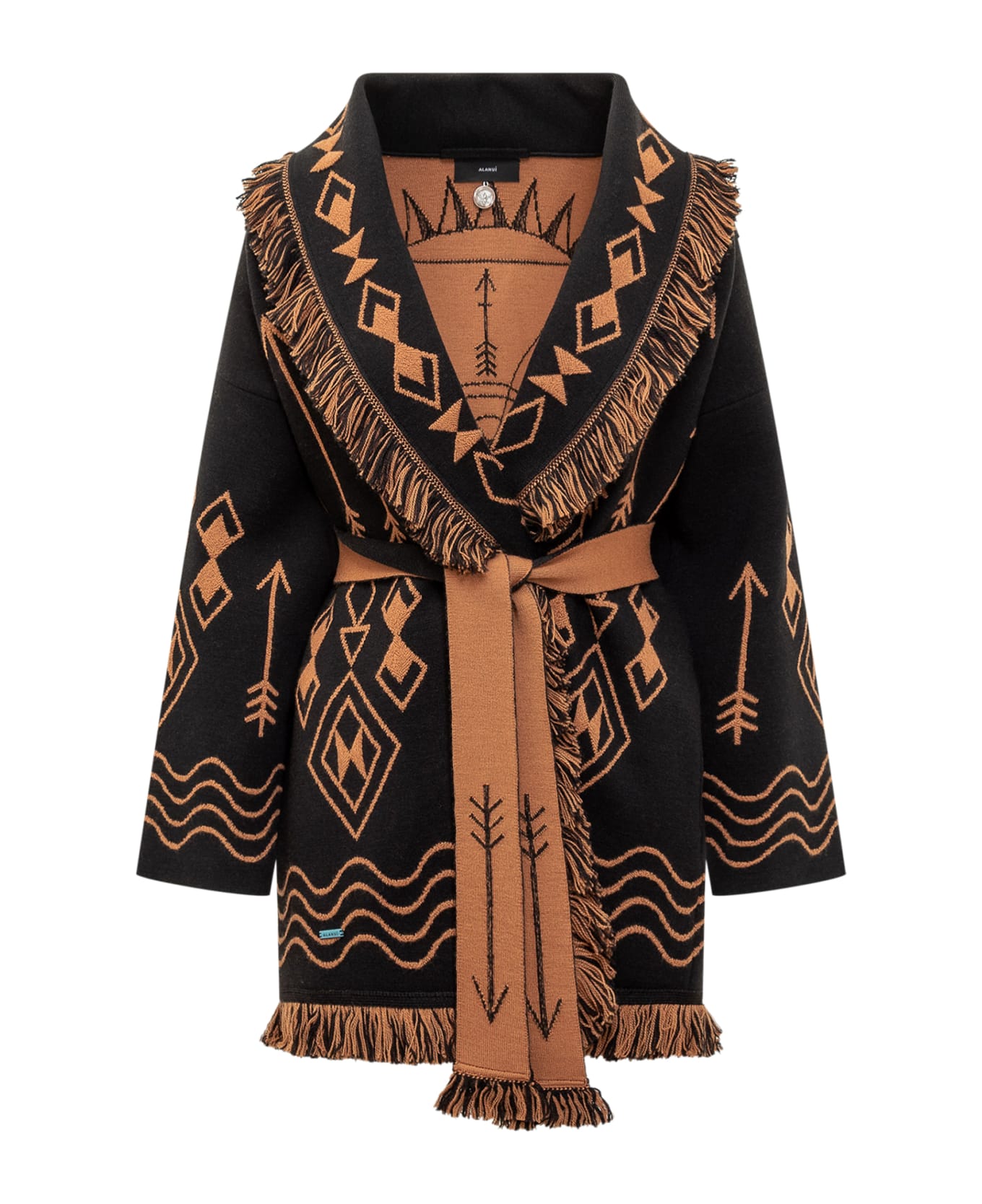 Alanui Mystic Gate Virgin Wool Cardigan - BLACK/TAMARIND