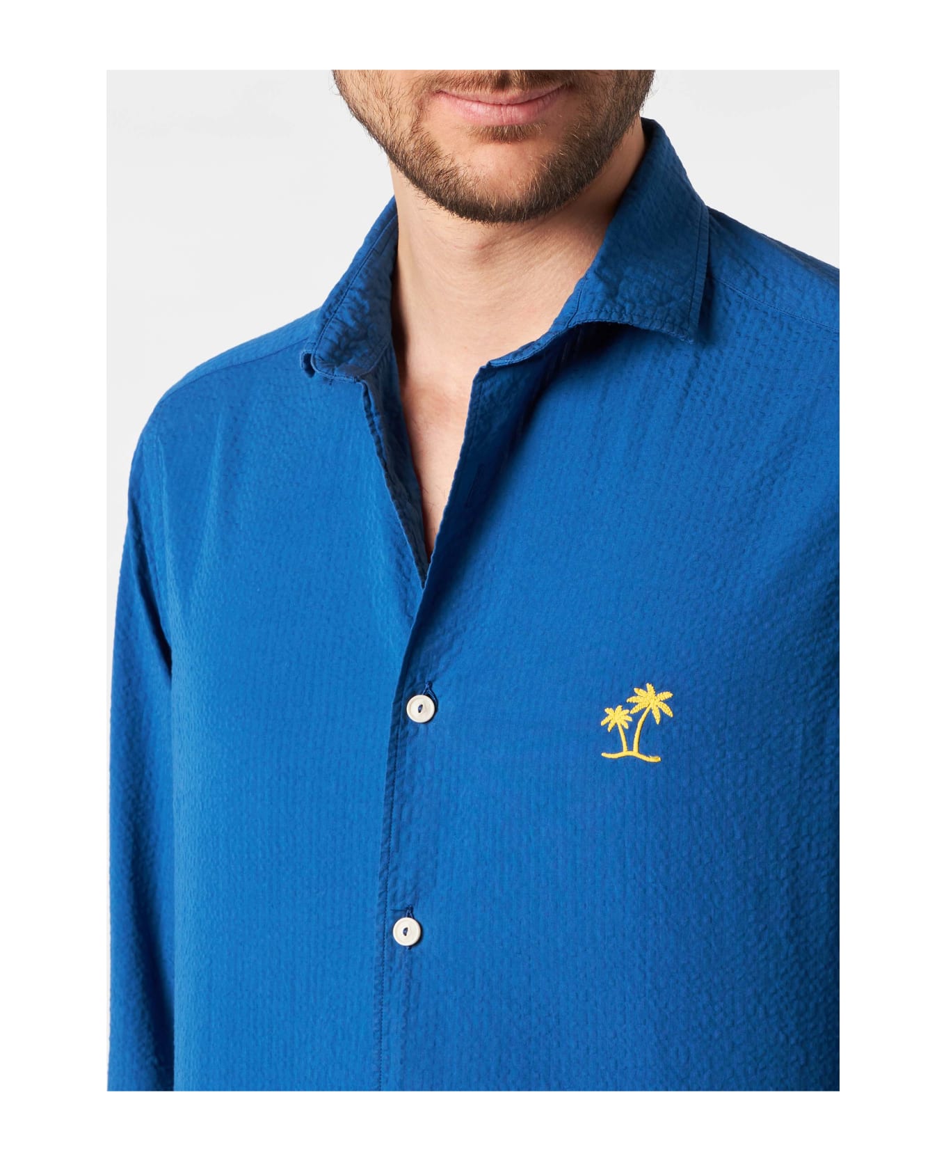 MC2 Saint Barth Man Seersucker Pamplona Shirt - BLUE シャツ