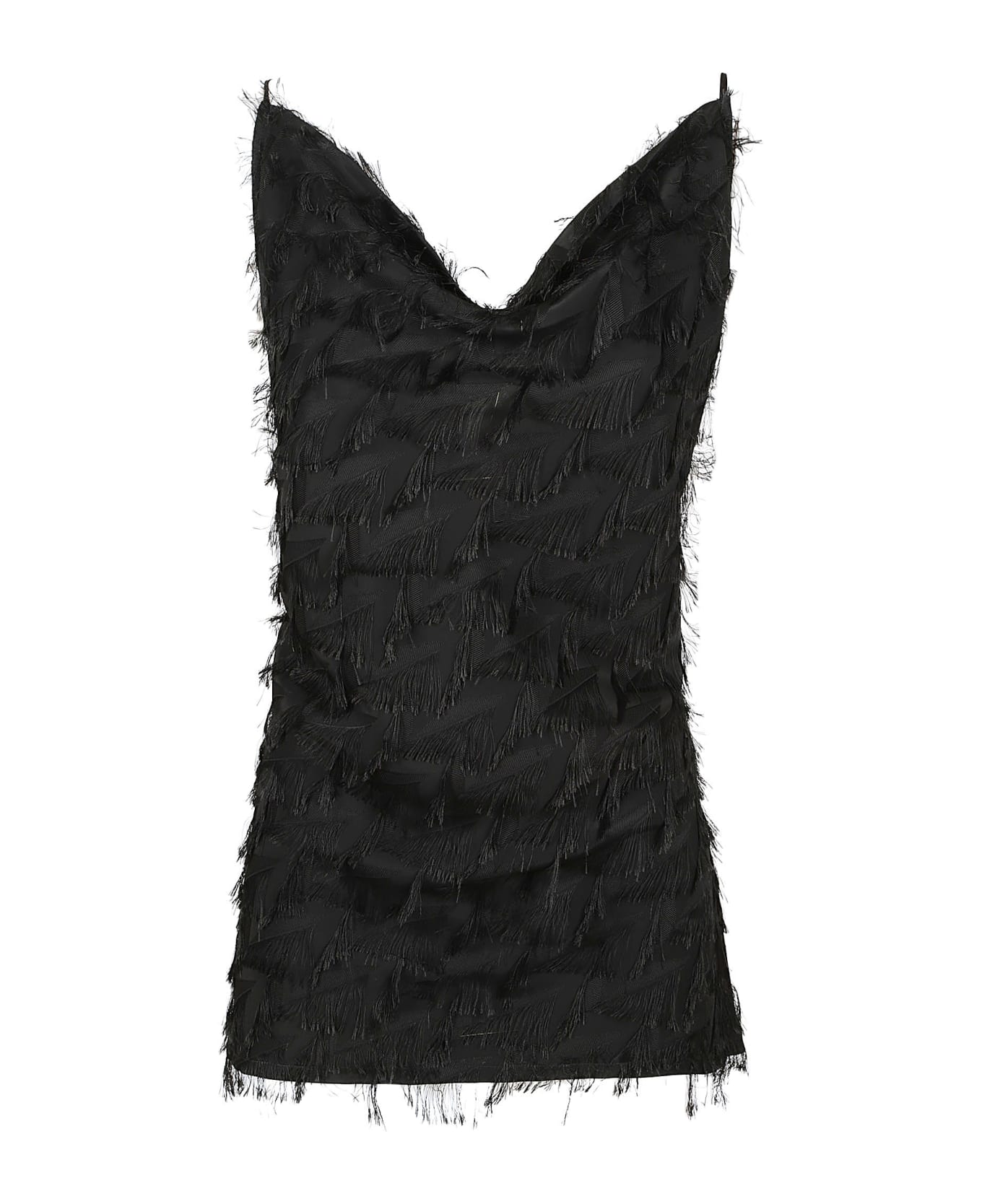 MSGM Tassel Detail V-neck Sleeveless Short Dress - Black