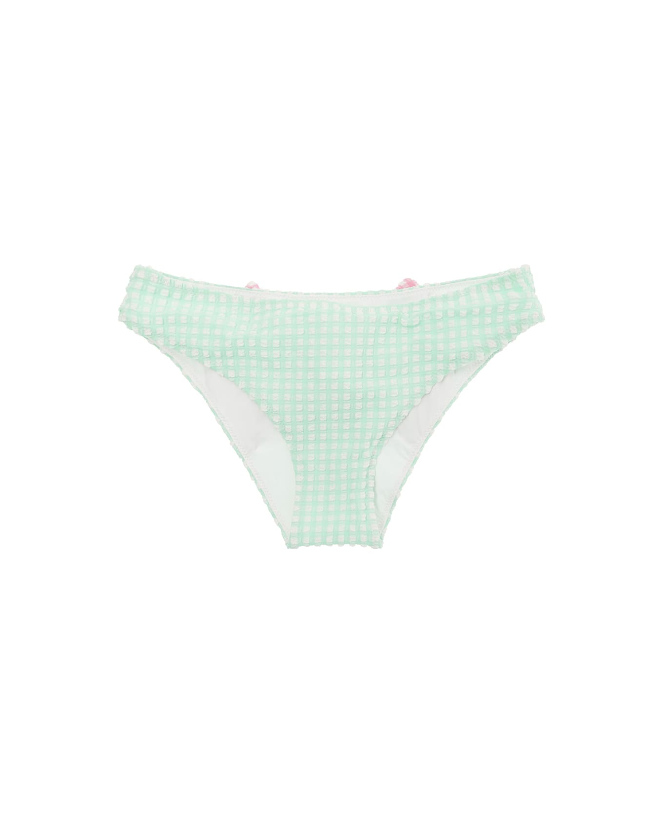 MC2 Saint Barth Aqua Green Polka-dots Bikini Bottom With Maxi Bow In Stretch Fabric Baby - Multicolor