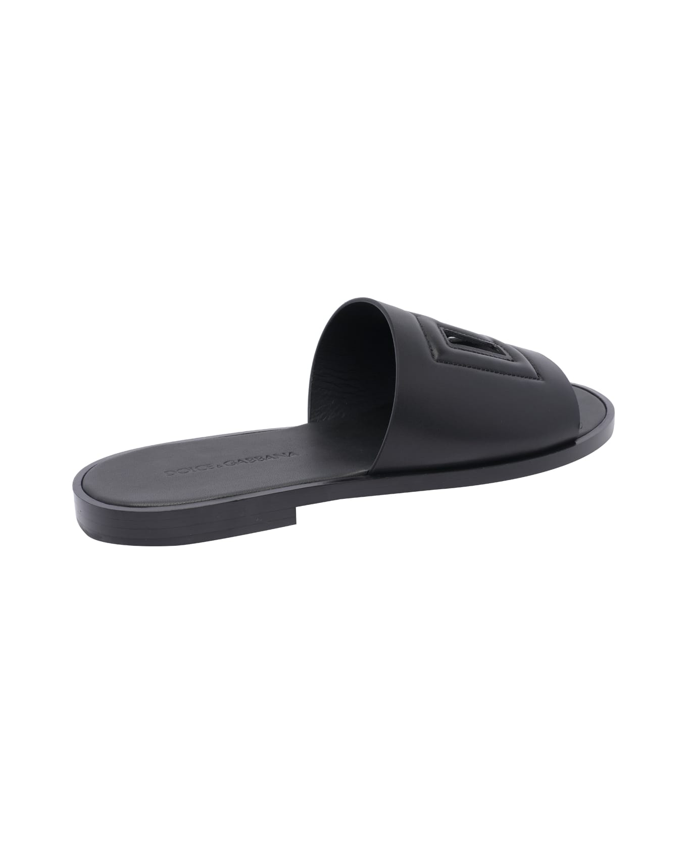 Dolce & Gabbana Leather Slide With Logo Dg - Black