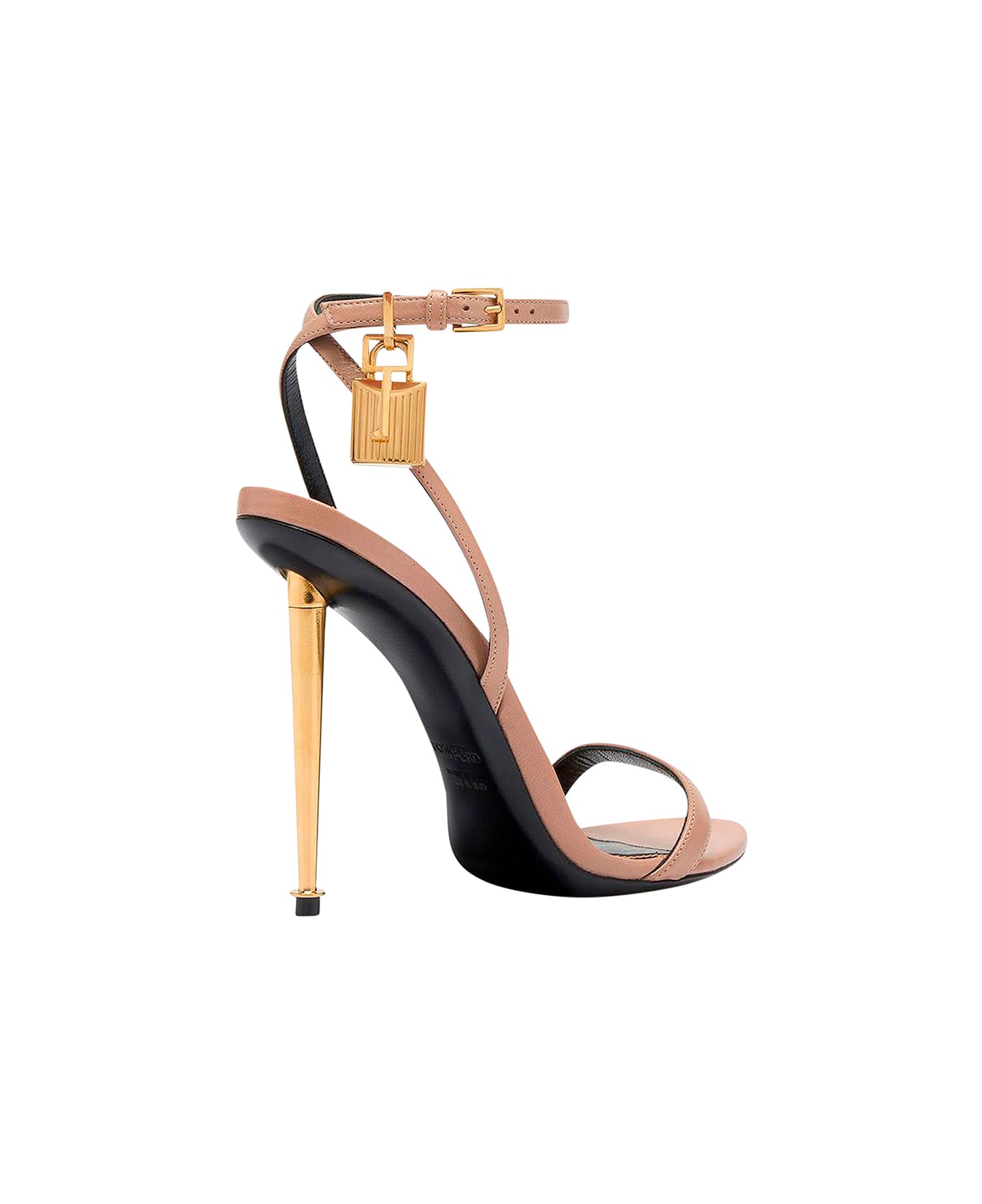 Tom Ford Pink Sandals With Metal Heel And Padlock In Leather Woman - Metallic