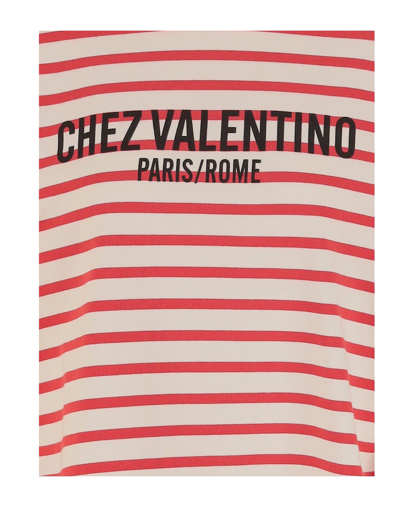 Valentino Long-sleeved Cotton T-shirt With Striped Pattern - Red