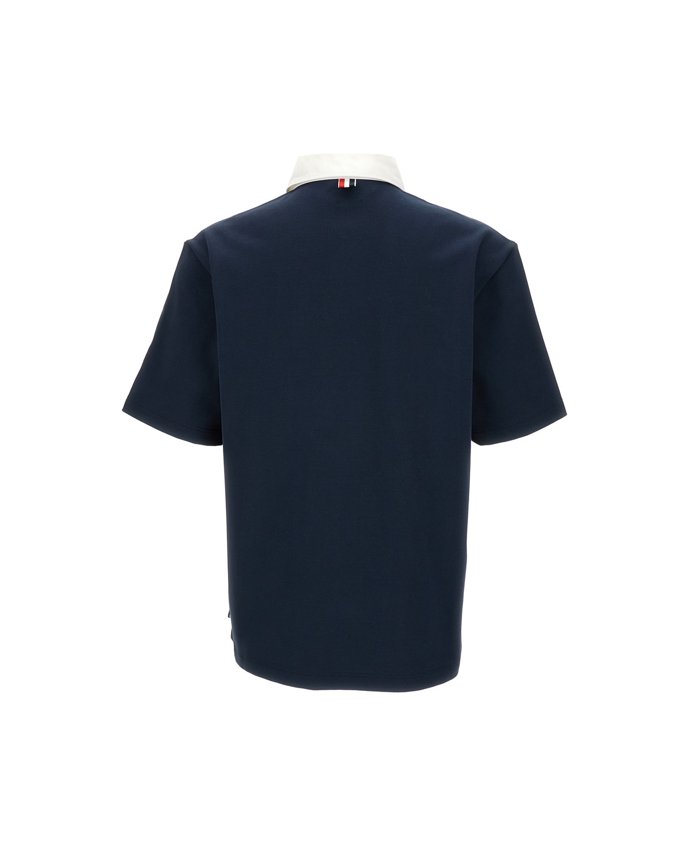 Thom Browne Short Sleeve Rugby Polo In Heavy Jersey W/cotton Twill Combo - Blu