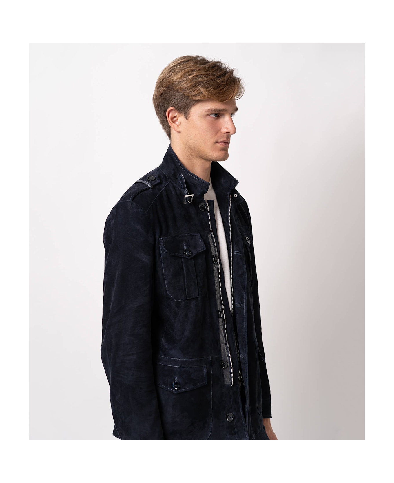 Larusmiani Leather Sahariana Devon Leather Jacket - Blue