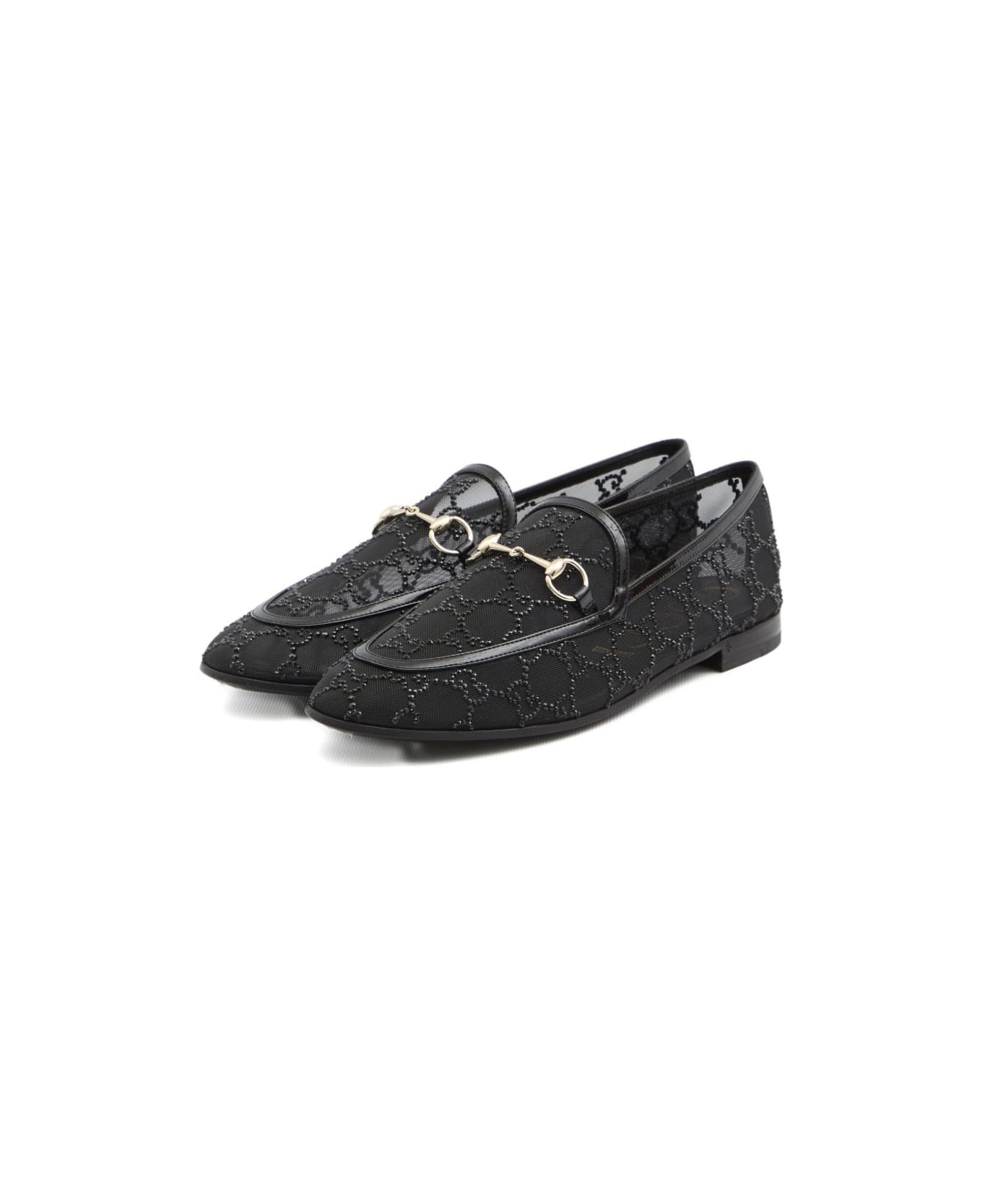 Gucci New Jordaan Gg Crystal Loafers - Black