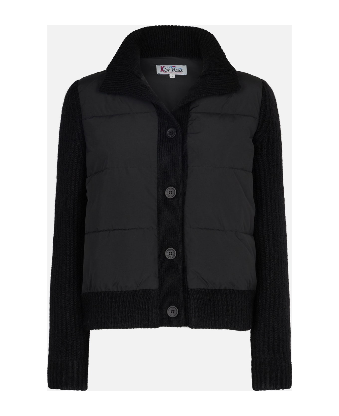 MC2 Saint Barth Woman Padded Jacket With Knitted Sleeves - BLACK