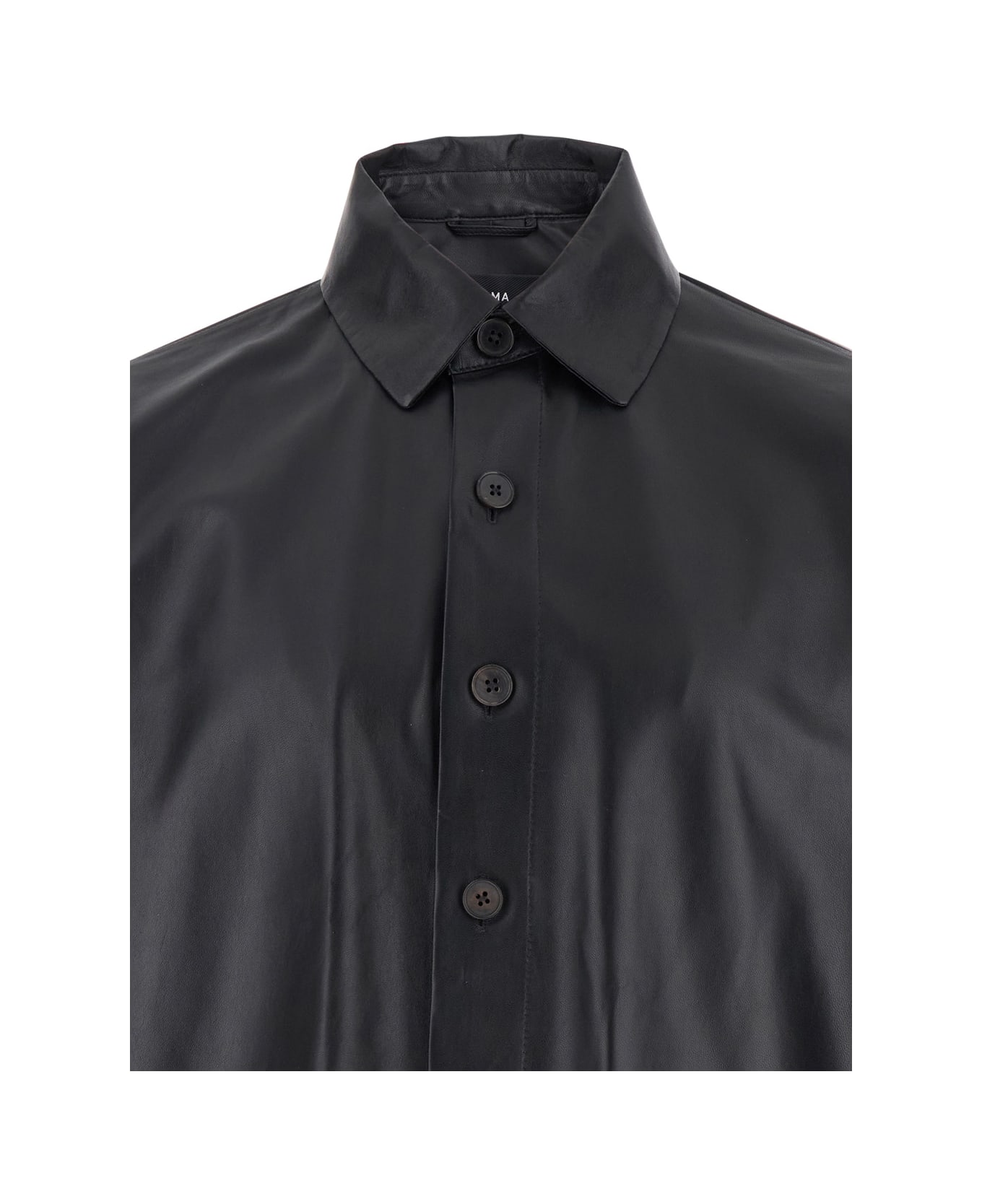 ARMA 
lush
 Black Shirt With Classic Collar And Contrasting Buttons In Leather Man - Black
