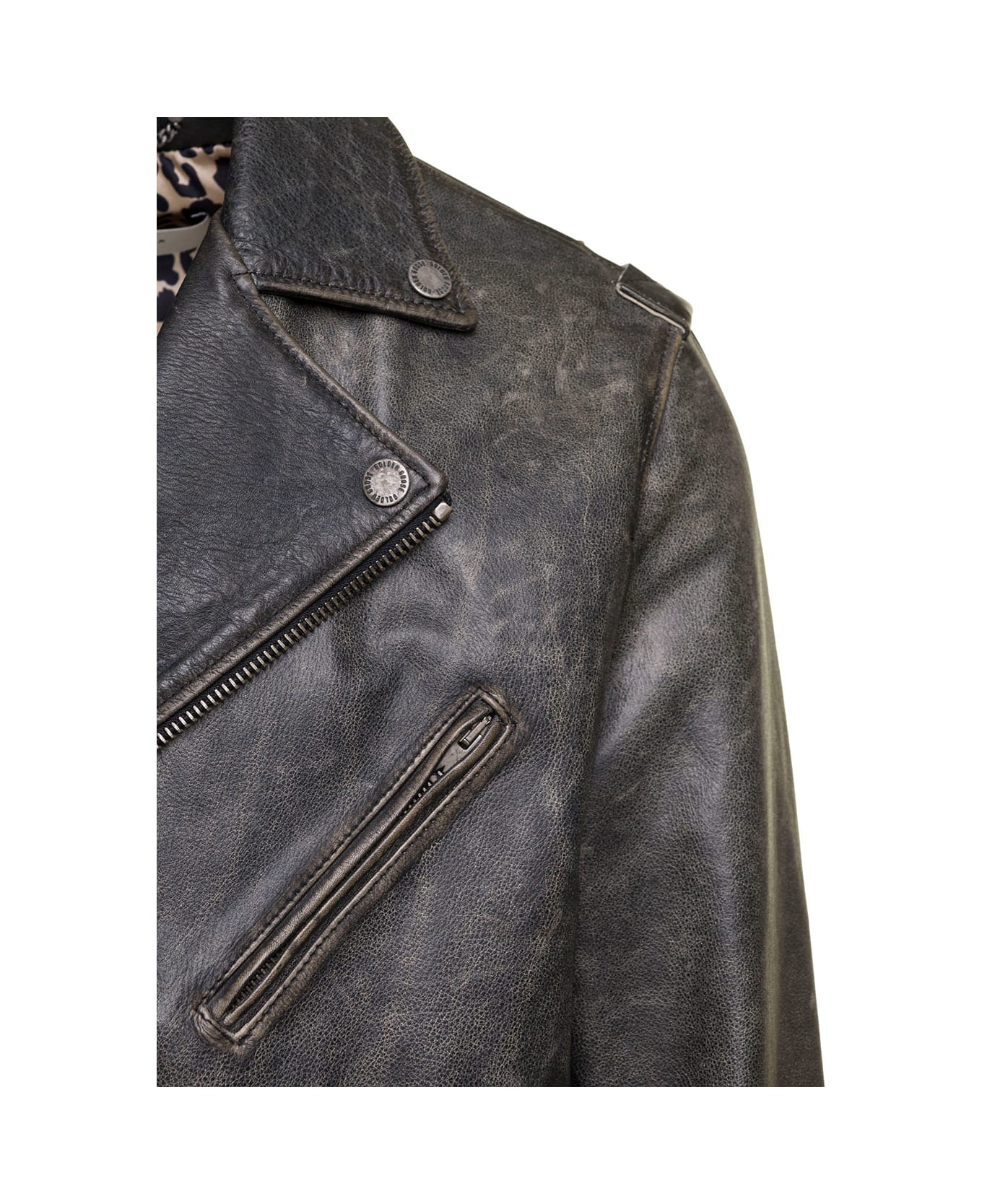 Golden Goose Black Biker Jacket With Leopard Lining Leather Man - Black レザージャケット