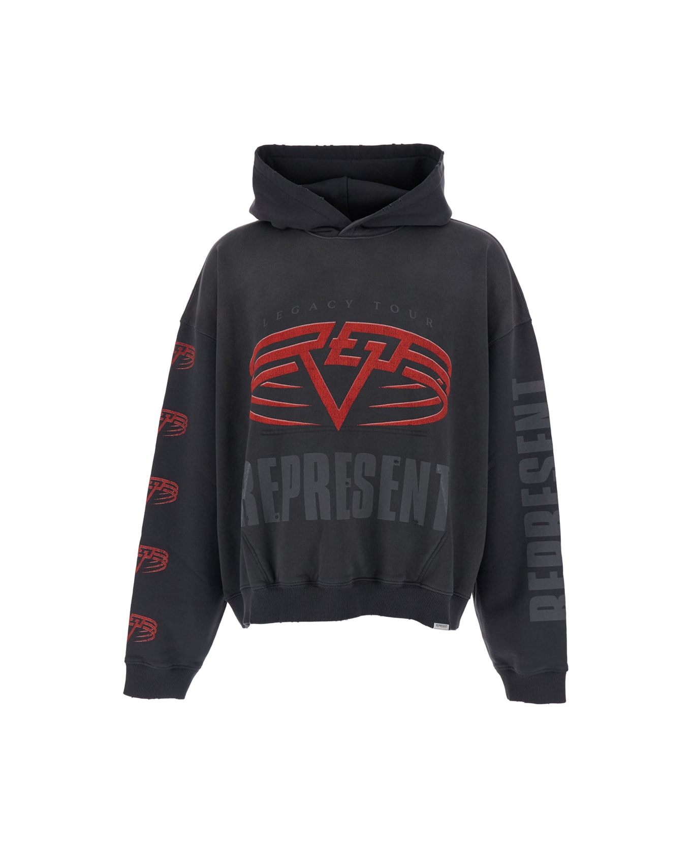 REPRESENT Grey Hoodie With Maxi Logo Print On Front And Rear And Dropped Shoulders In Cotton Man - Grey