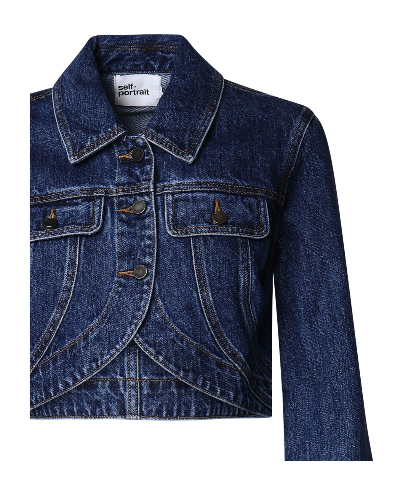 self-portrait Cropped Denim Jacket - Blue