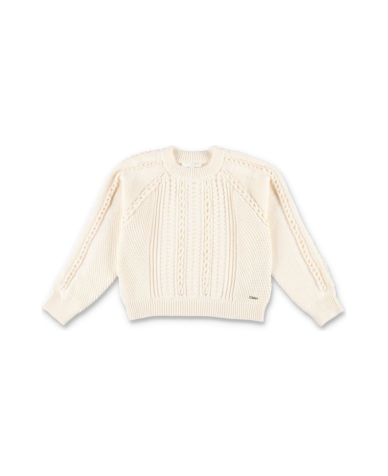 Chloé Logo Lettering Cable Knitted Jumper - Avorio