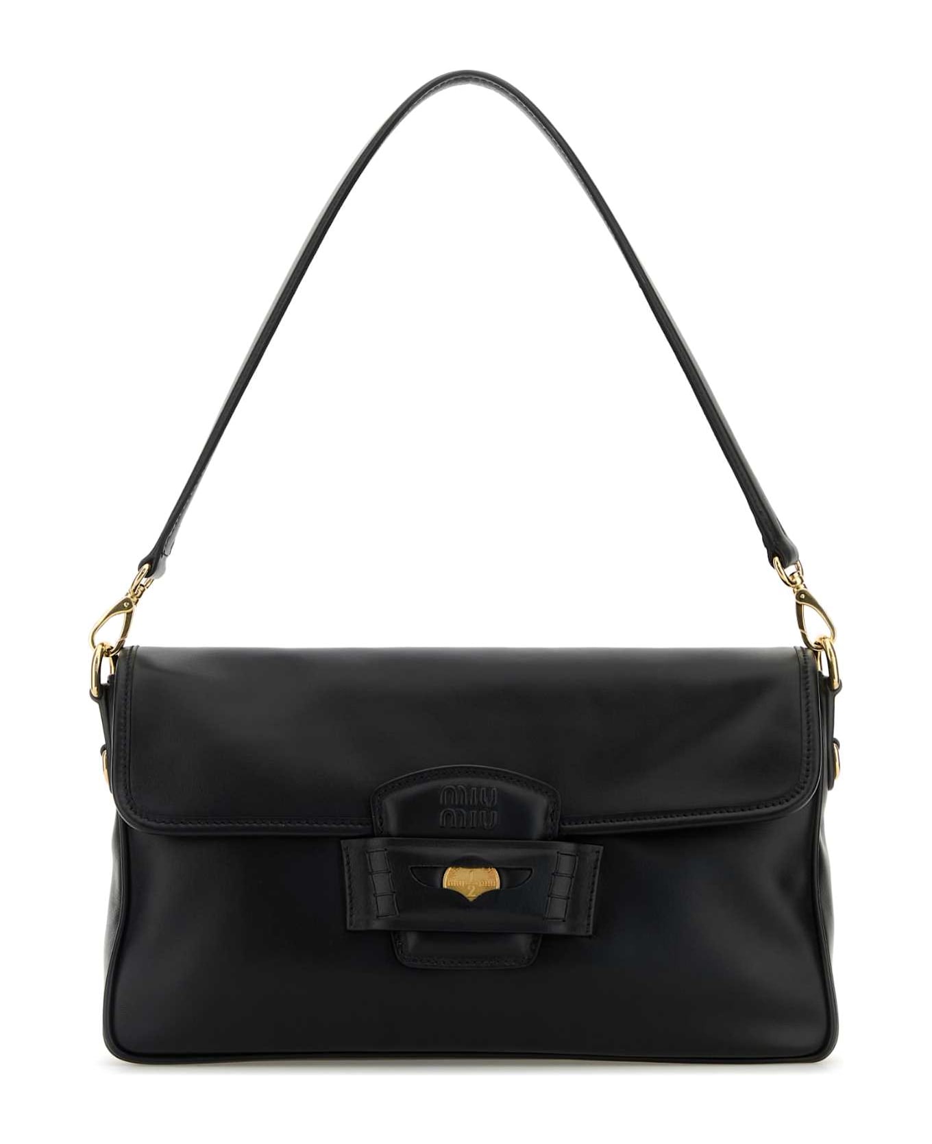 Miu Miu Black Leather Penny Shoulder Bag - NERO
