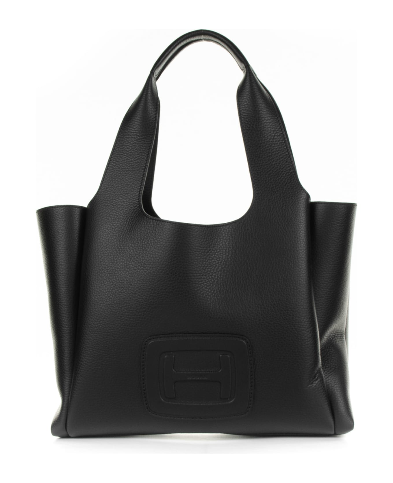 Hogan Medium Black Leather Shopping Bag - NERO