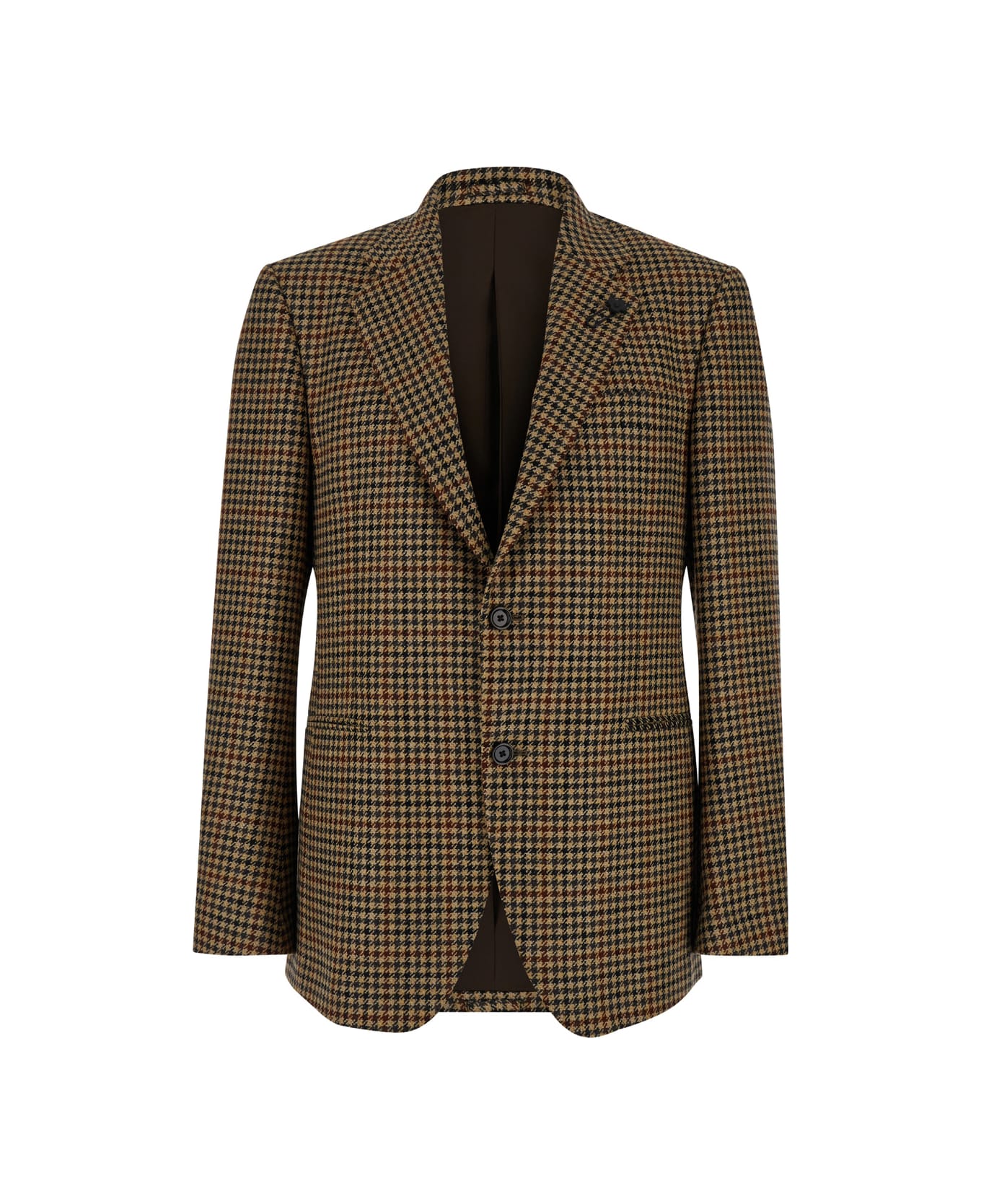 Lardini Beige Single-breasted Jacket With Houndstooth In Wool Man - Beige