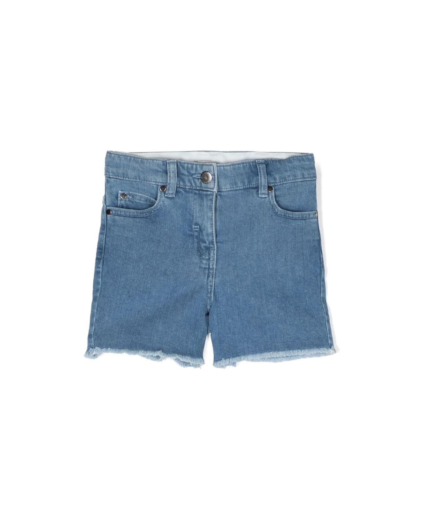 Stella McCartney Kids Denim Shorts With Frayed Hearts Patches - Blue