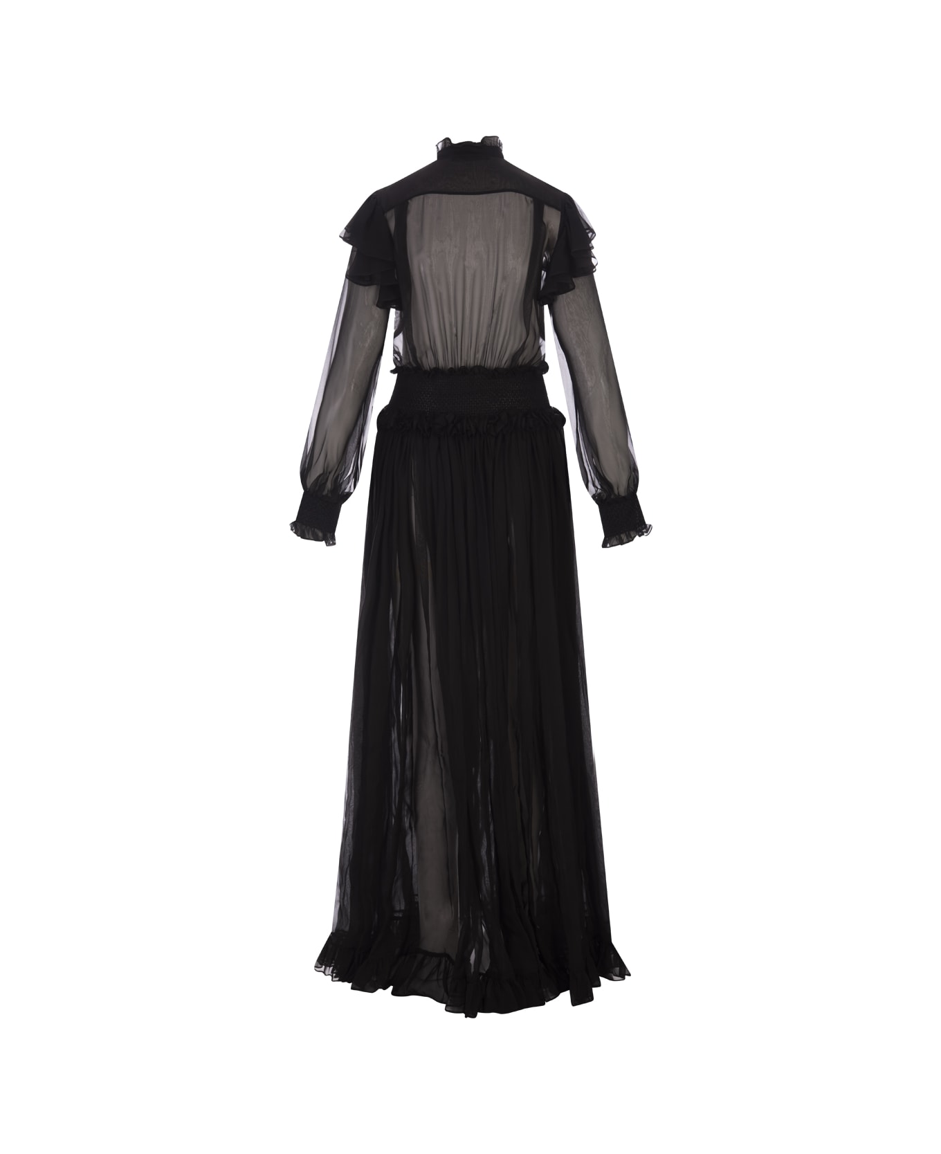Roberto Cavalli Black Long Dress With Ruffles - Nero