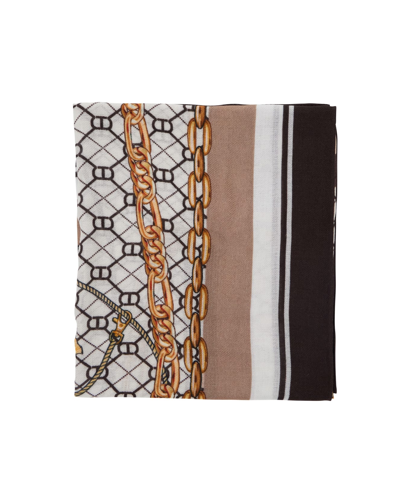 TwinSet Brown Scarf With Geometric Chain Motif In Viscose Woman - Brown