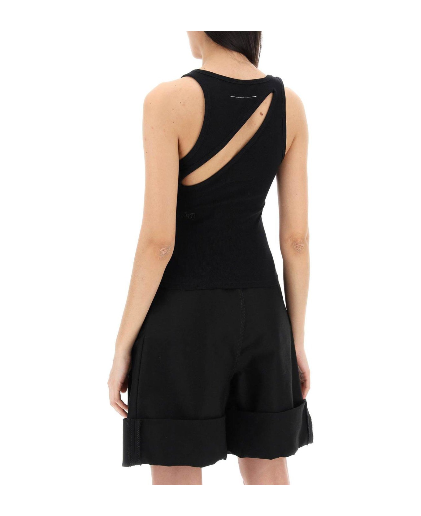 MM6 Maison Margiela Cut-out Detailed Ribbed Tank Top - Black
