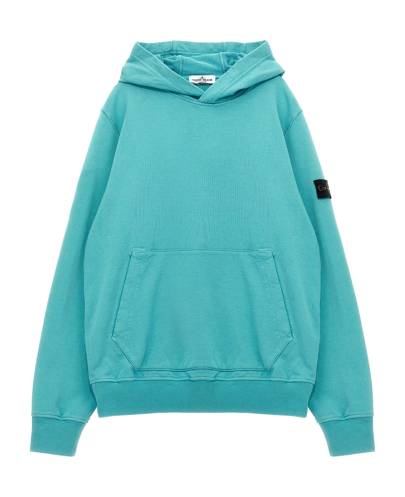 Stone Island Junior Logo Badge Hoodie - Light Blue