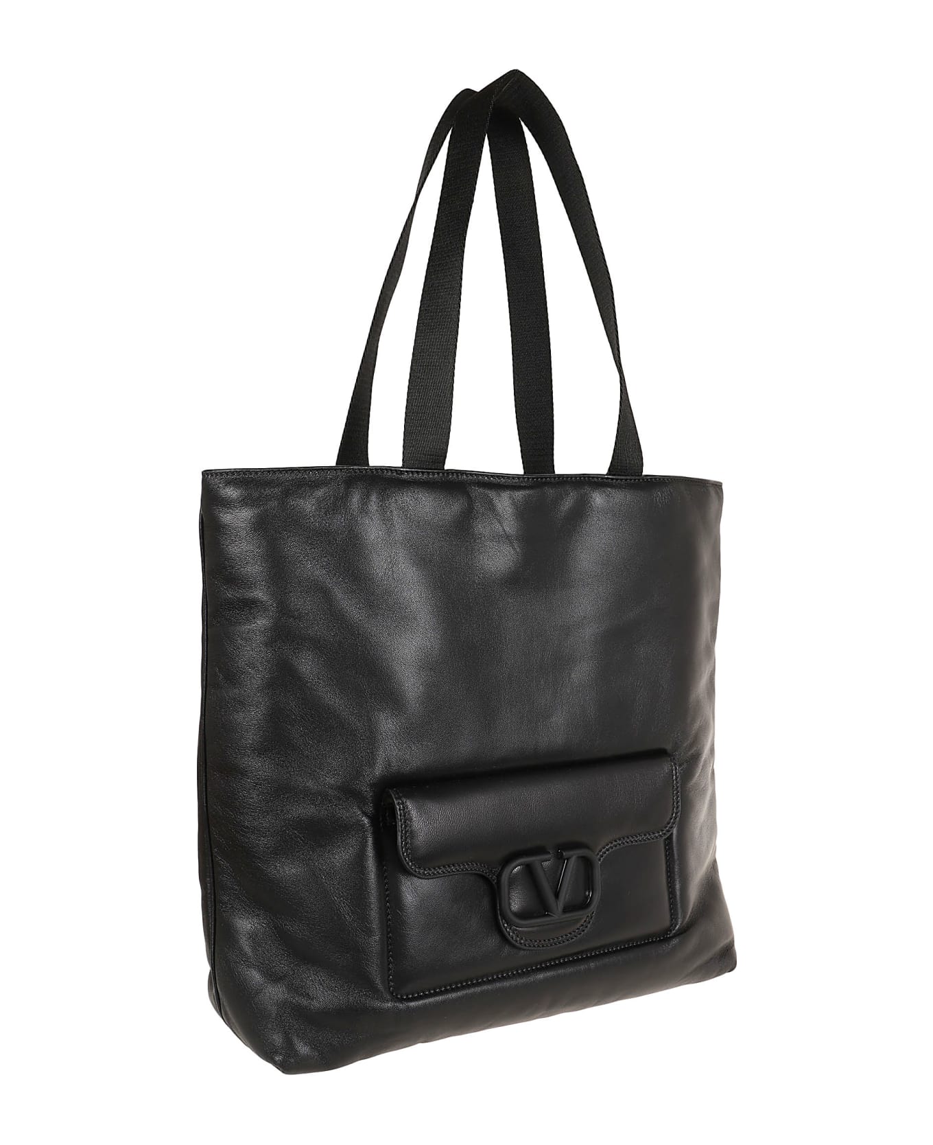 Valentino Garavani Black Nappa Leather Valentino Garavani Noir Shopping Bag - No Nero