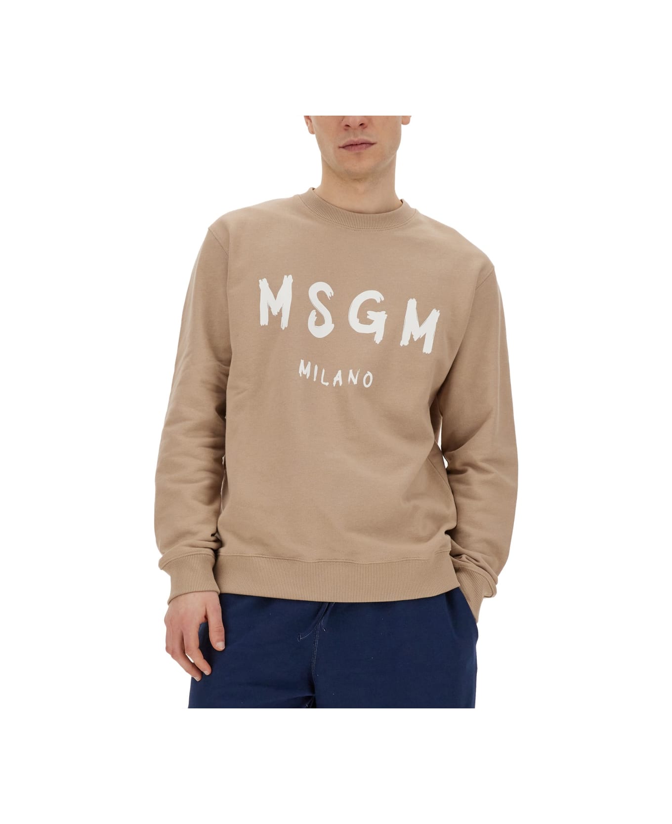 MSGM Sweatshirt With Brushed Logo - BEIGE