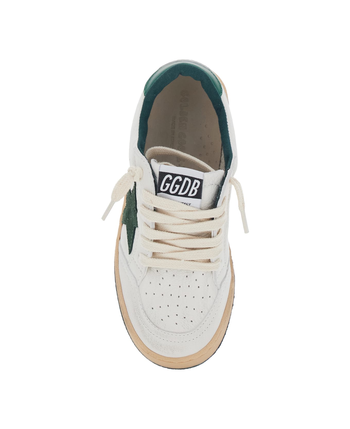 Golden Goose 'ballstar' White Low Top Sneakers With Star Patch On The Side And Maxi Lettering On The Rear In Leather Boy - White