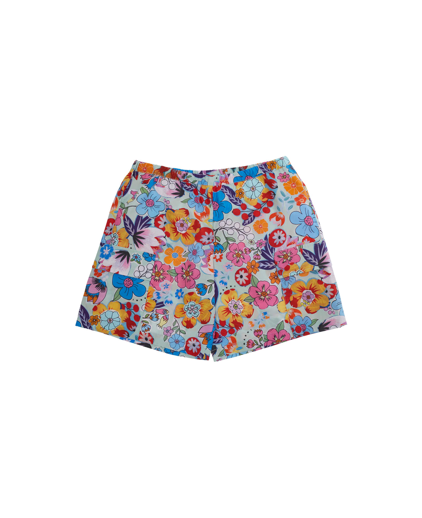 Marni Multicolor Shorts With All-over Floral Print In Cotton Girl - Multicolor