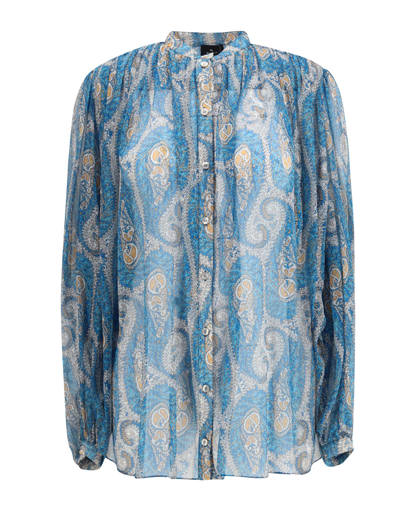 Etro Pleated Shirt With Band Collar