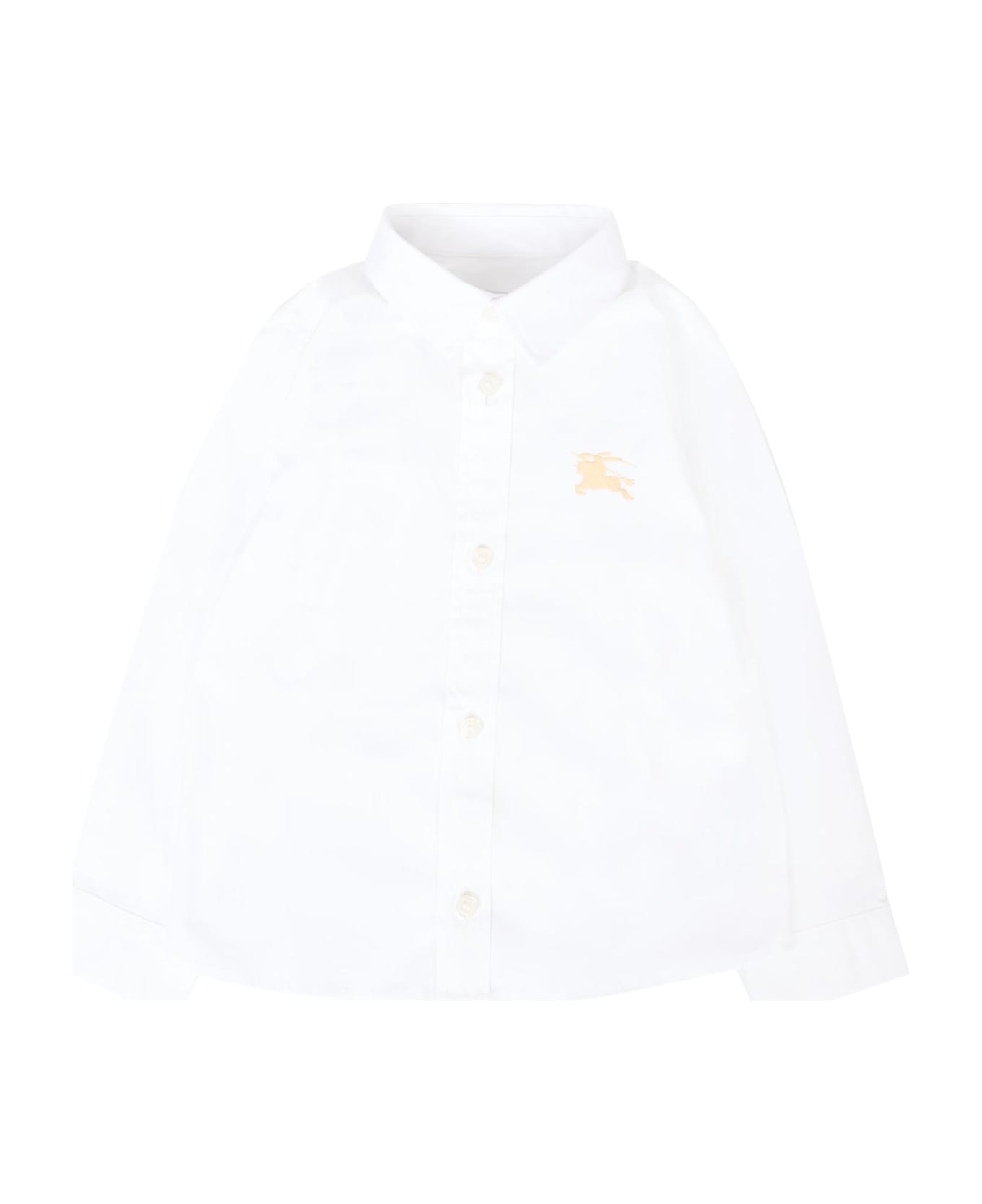 Burberry White Shirt For Babyboy With Beige Logo - White