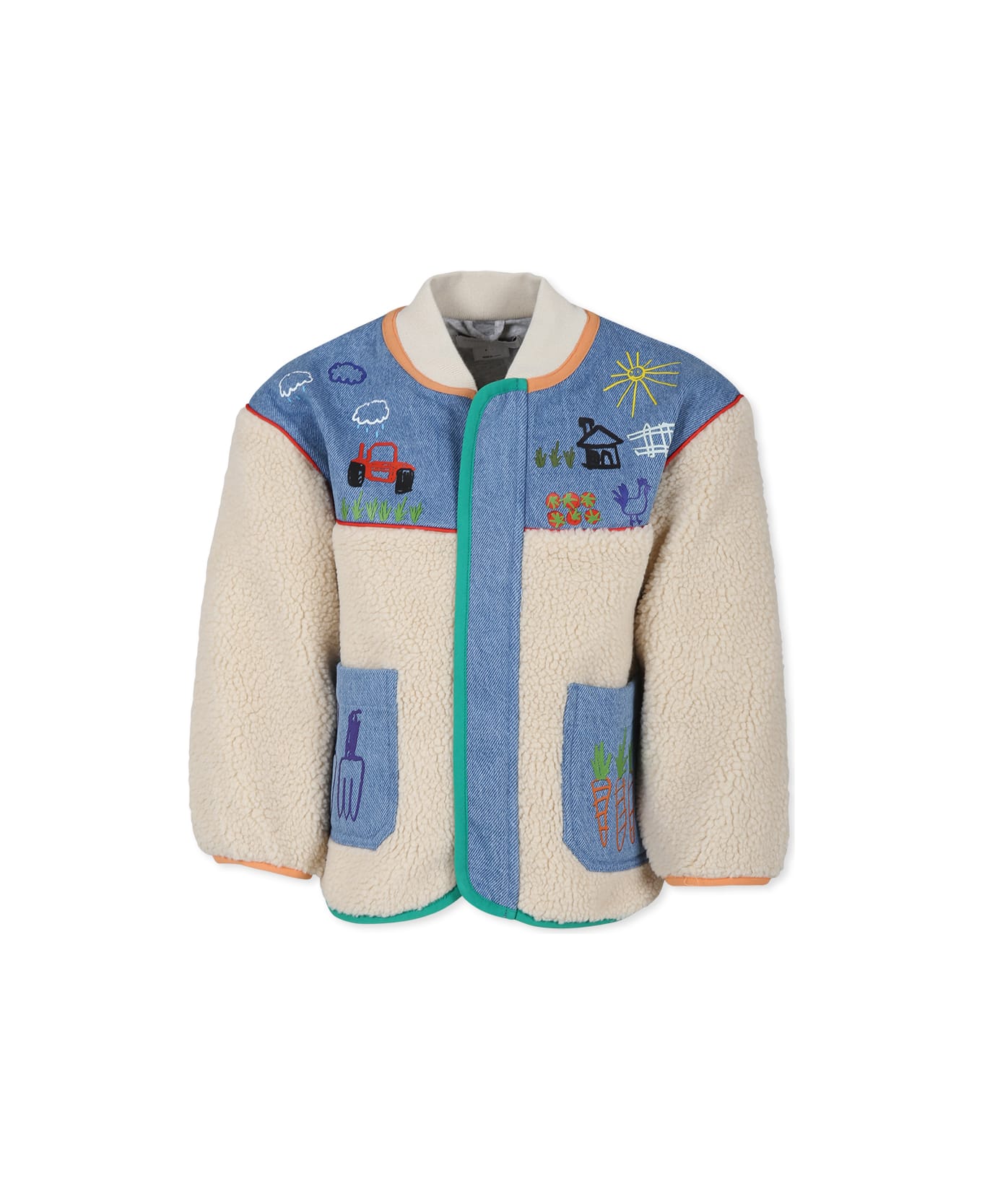 Stella McCartney Kids Ivory Faux Fur Coat For Boy With Tractor - Ivory
