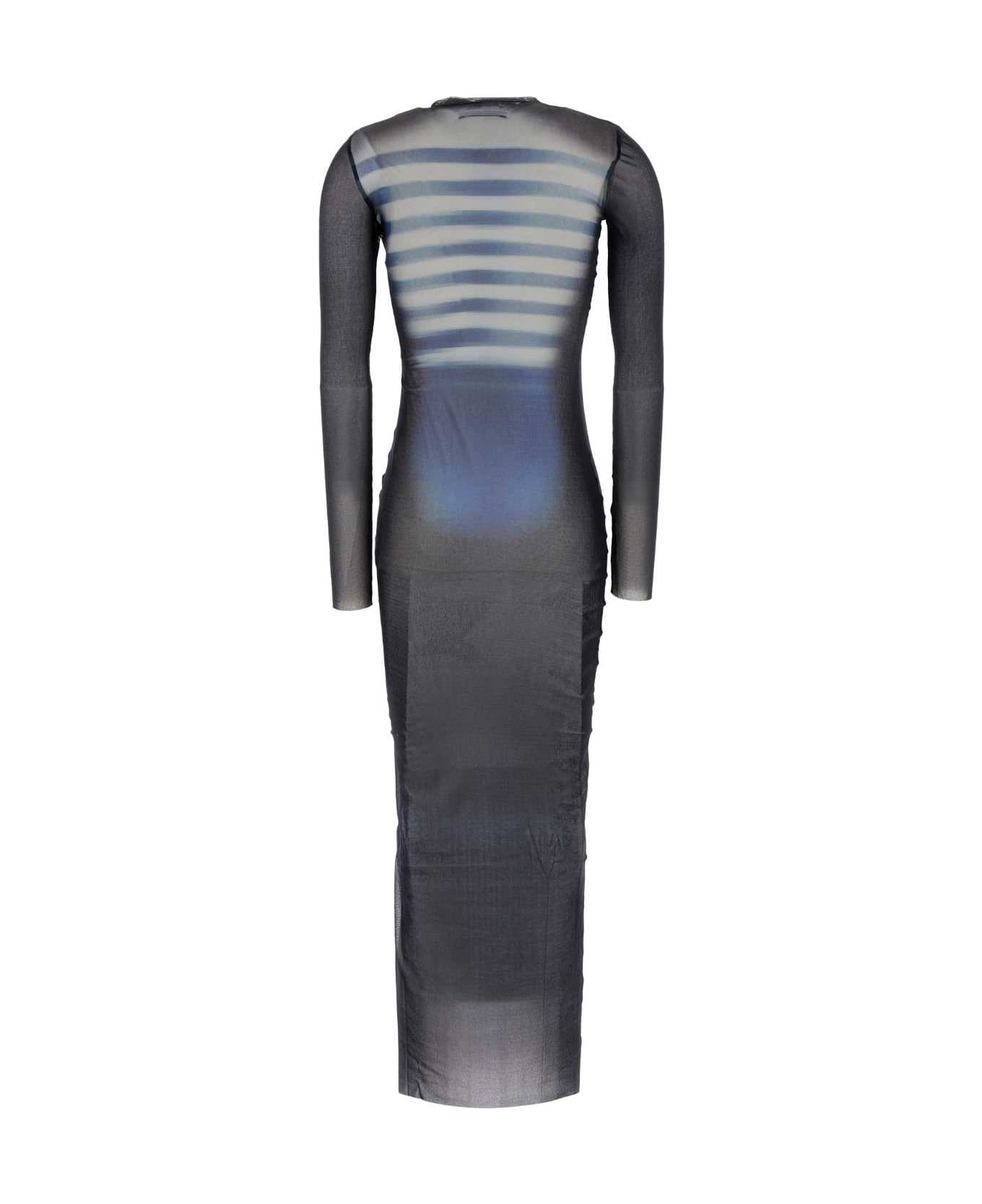 Jean Paul Gaultier Printed Tulle Dress - NAVYLIGHTBLUEWHITE