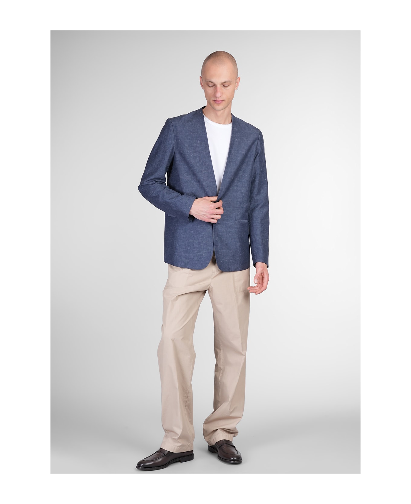 Mauro Grifoni Blazer In Blue Linen - blue