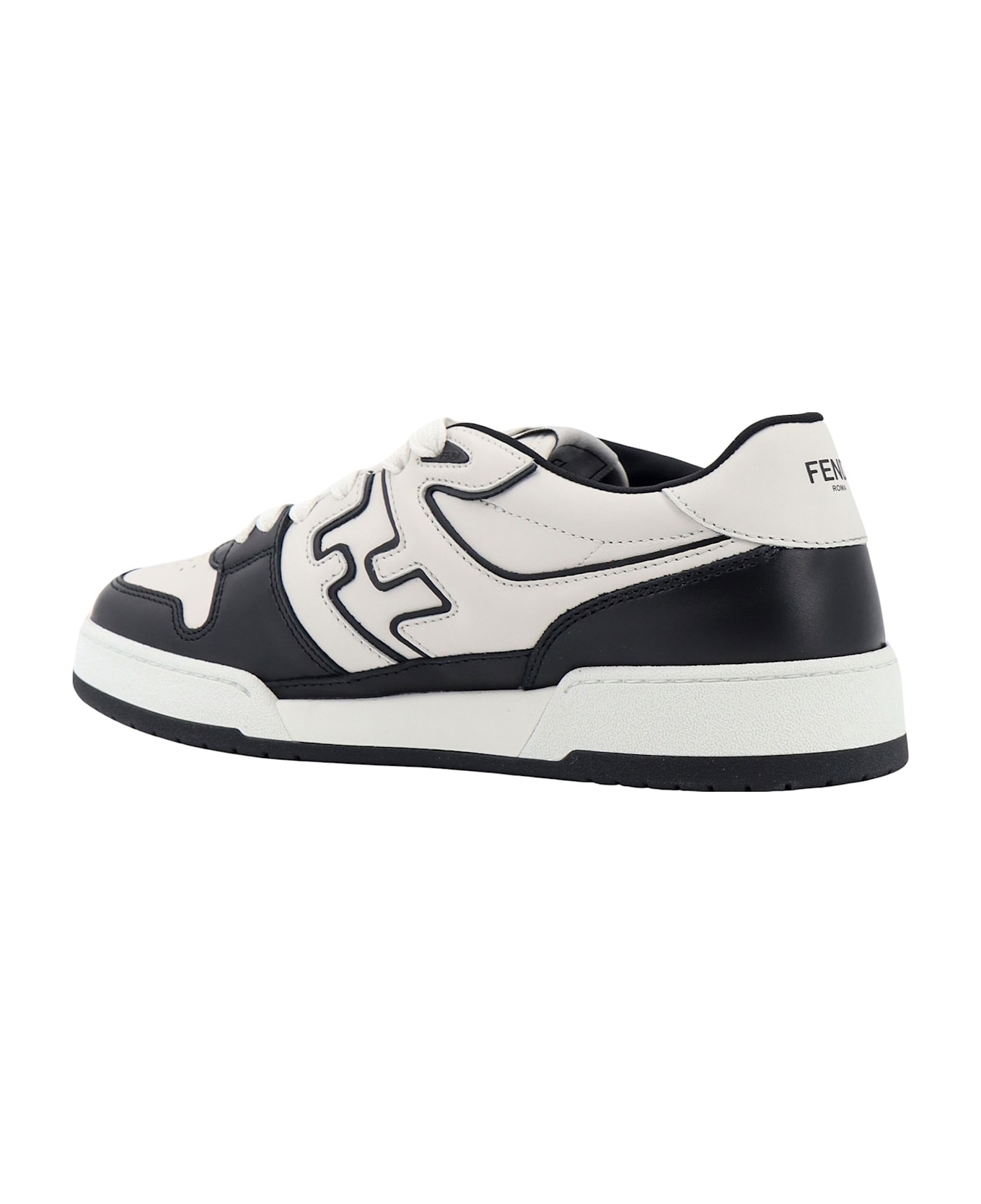 Fendi Leather Sneakers With Ff Lateral Logo - NeroBianco