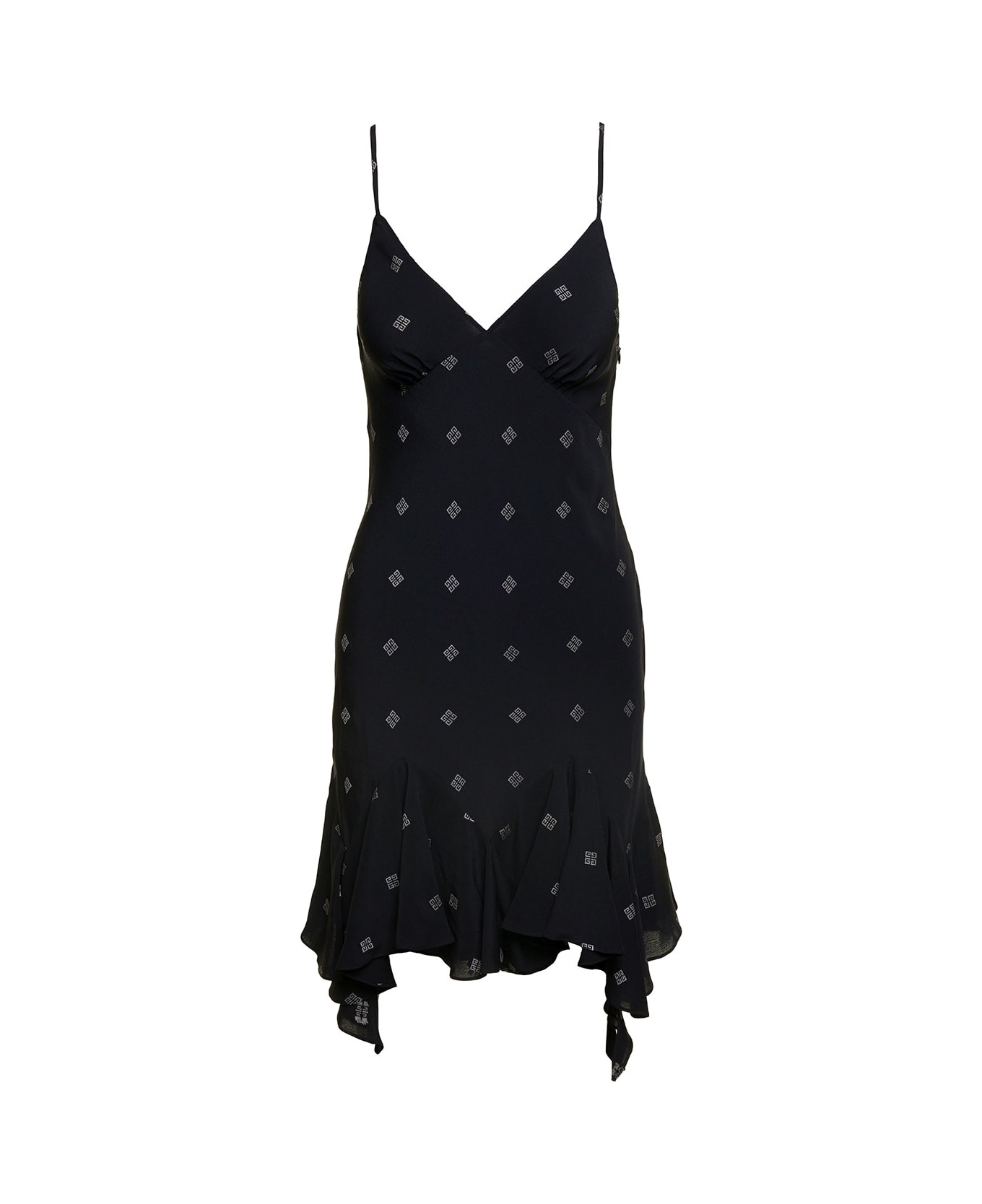 Givenchy Black Mini Dress With Contrasting All-over 'monogram' Print In Wool Blend Woman - Blu ワンピース＆ドレス