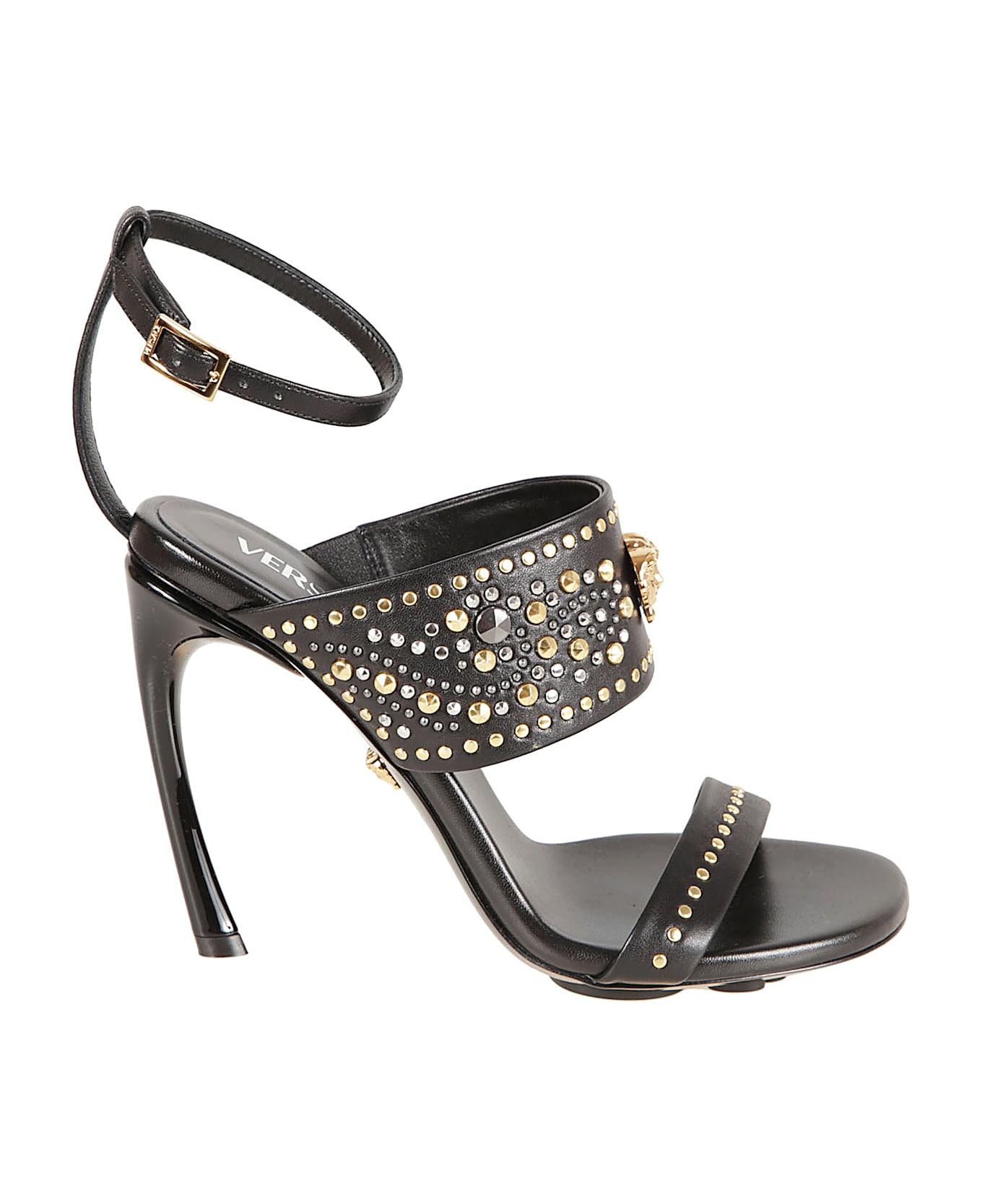 Versace La Medusa 105 Studded Leather Sandals - Black-Versace Gold+Palladium