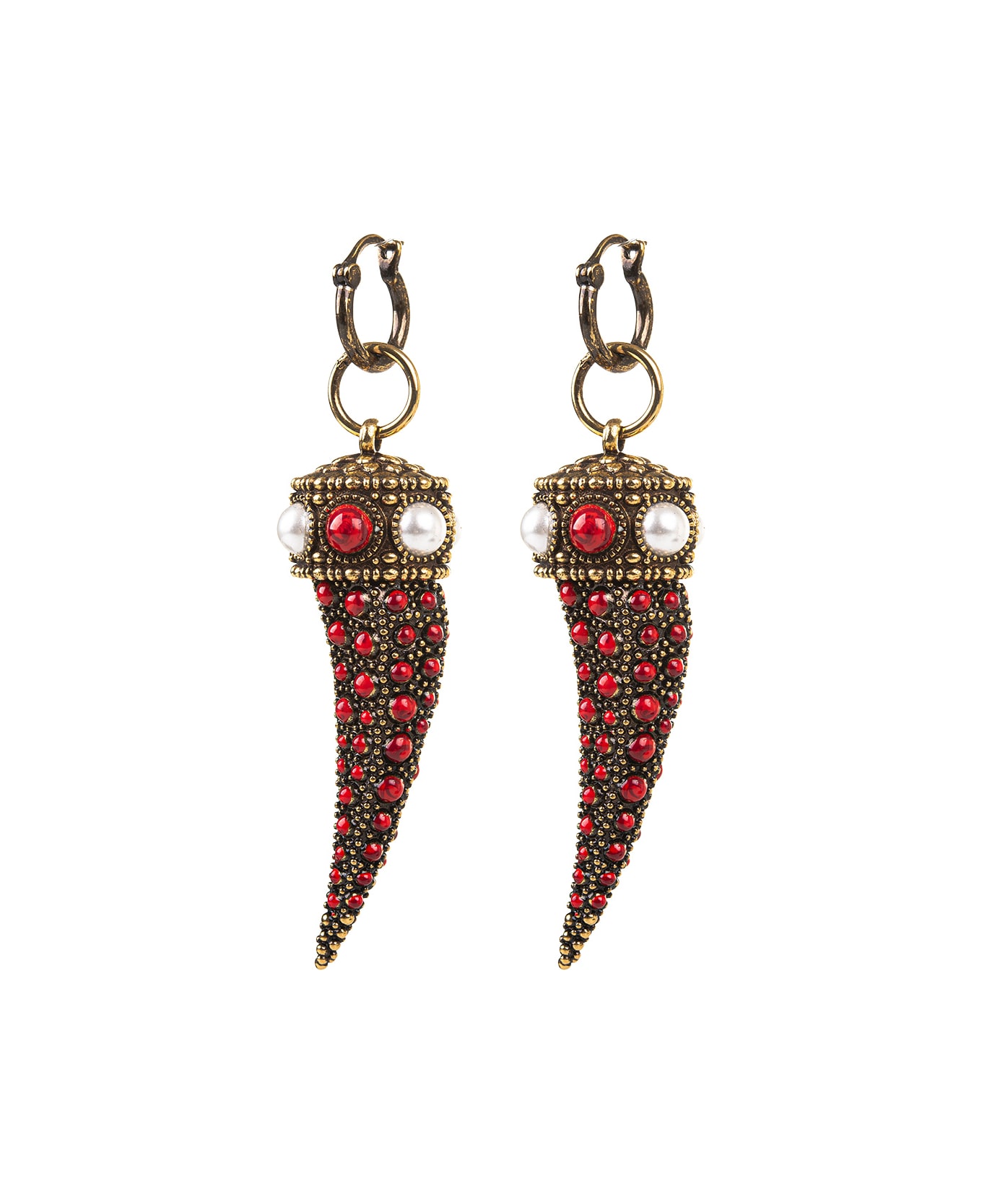 Roberto Cavalli Pendant Earrings With Coral Stones - Gold