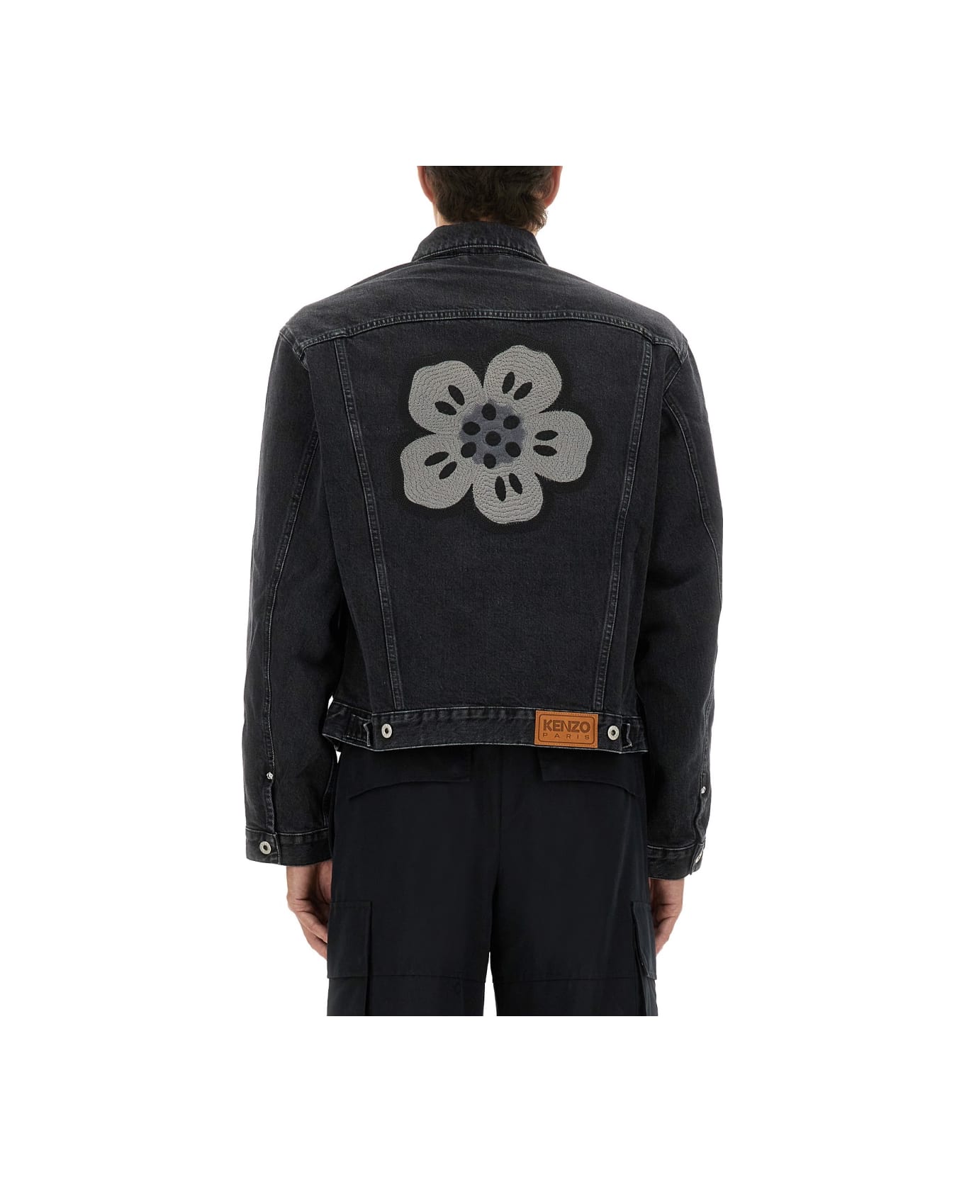 Kenzo Truker Jacket With "boke Flower" Embroidery - GREY